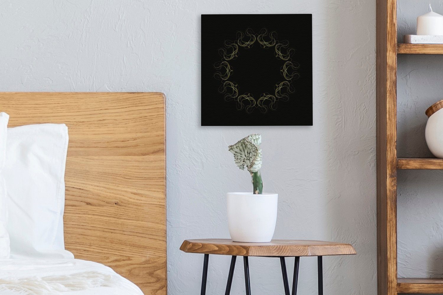 OneMillionCanvasses® schwarzem Bilder für Kreis auf Schlafzimmer Ein Leinwandbild Wohnzimmer aus Leinwand (1 St), Luftpflanzen mehreren Hintergrund,