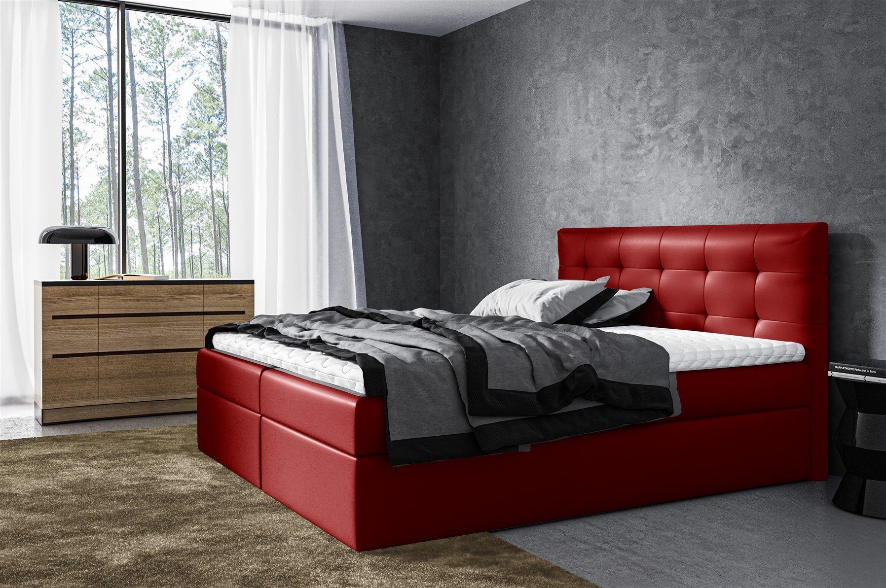 Fun Möbel Boxbett Schlafzimmerbett VIDE XL Überlänge in Stoff Jamin oder Kunstleder (inkl. Bettkästen, inkl. Kaltschaumtopper), inkl. Bettkasten