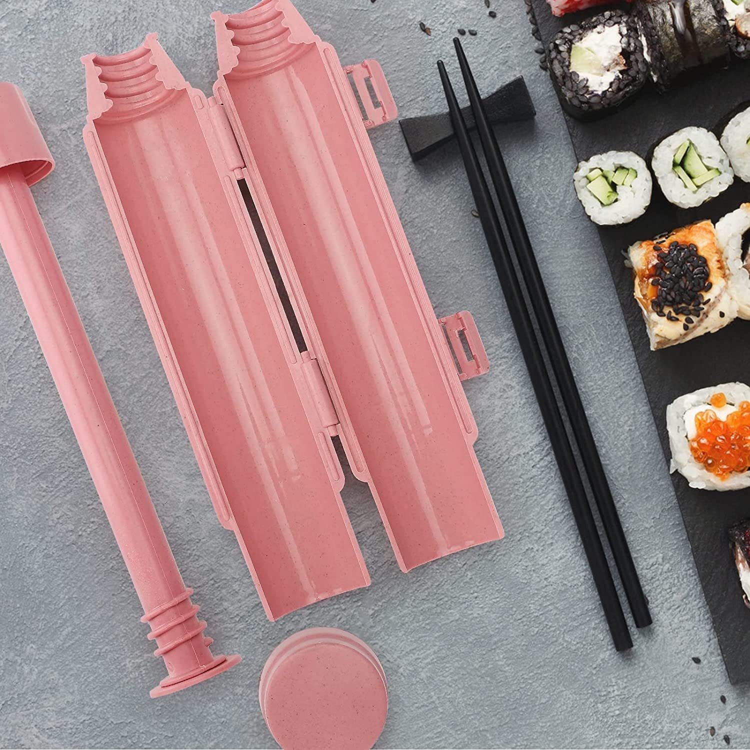 Sushiteller Sushi-DIY-Maschine, NUODWELL Sushi-Bazooka, gemeinsame Rosa Zubereitungswerkzeuge