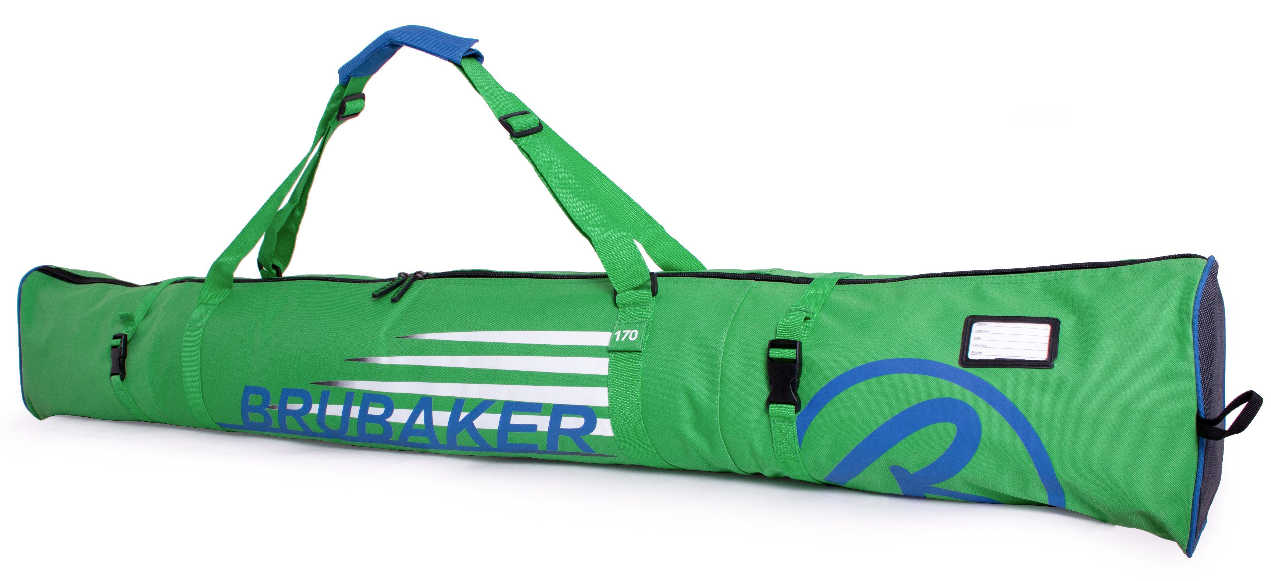 BRUBAKER Skitasche Carver Champion Ski Tasche - Grün (Skibag für Skier und Skistöcke, 1-tlg., reißfest und schnittfest), gepolsterter Skisack mit Zipperverschluss