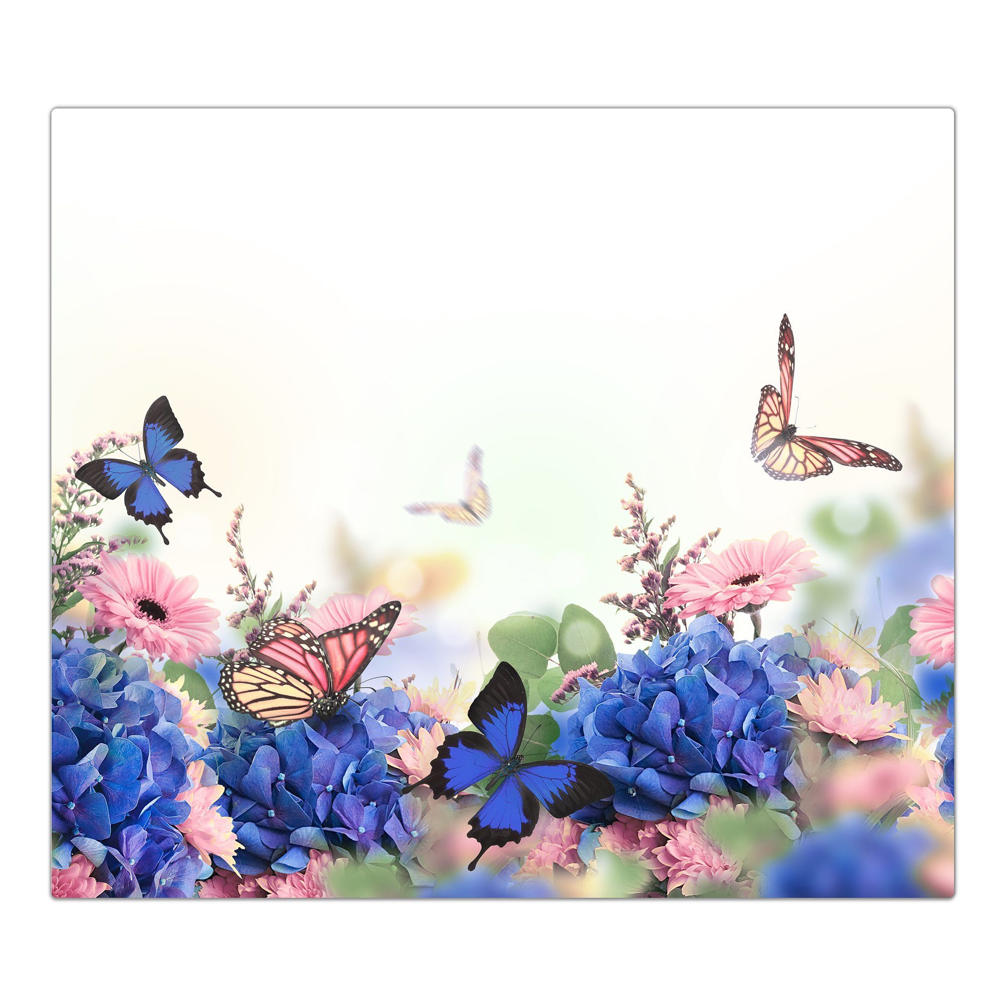 Primedeco Herd-Abdeckplatte Herdabdeckplatte Spritzschutz aus Glas Schmetterlinge und Blüten, Glas, (1 tlg)