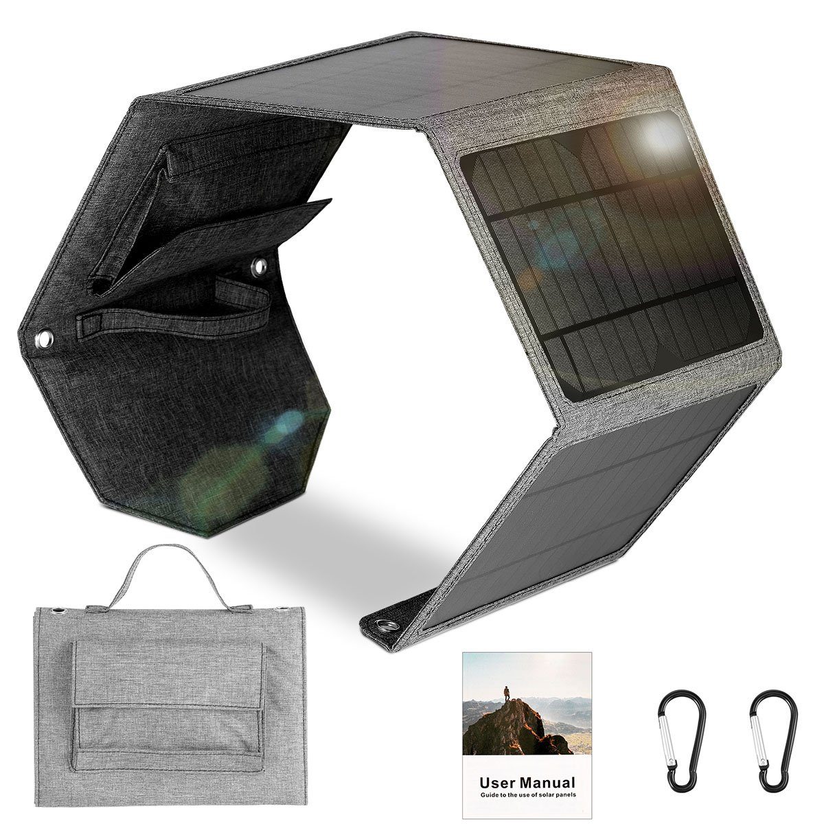 oyajia Solarmodul Faltbare 30W/50W Solarladegerät mit 4 Solarmodul, Tragbar, Wasserdichte IP67, Tragbares USB-Ladegerät für Outdoor-Camping Wandern 50W-Solarmodul