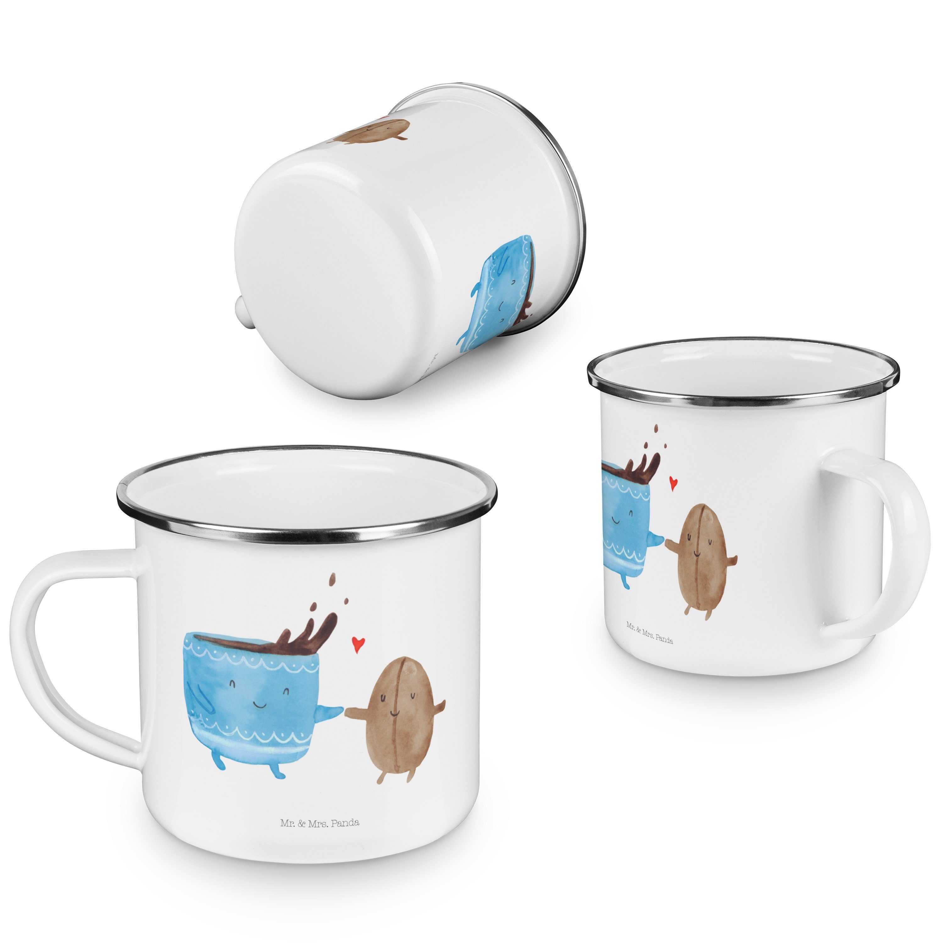 Mr. & Metalltasse Becher - Weiß Emaille Kaffee Bohne Geschenk, Campin, Zufriedenheit, für - Mrs. Panda