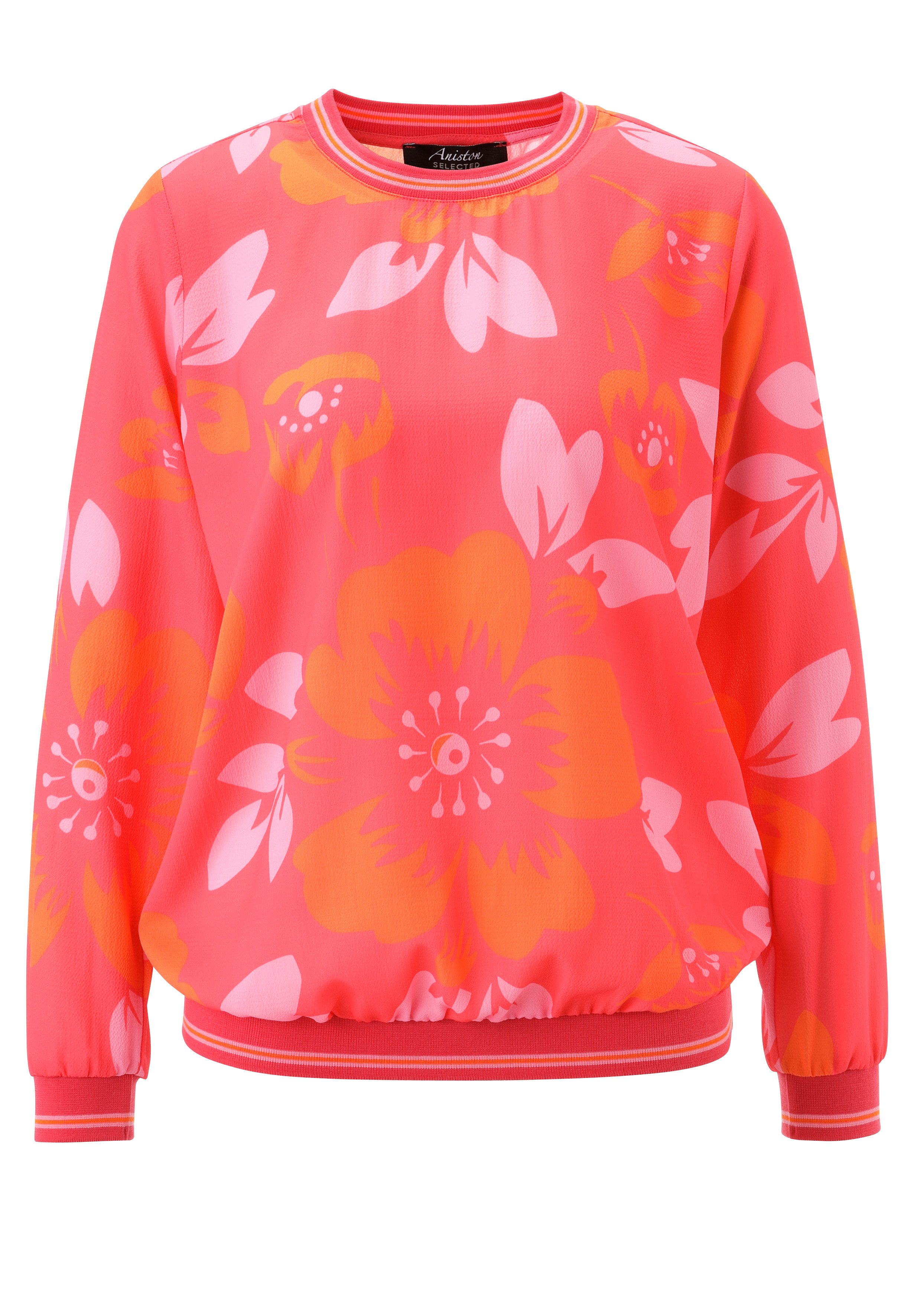 Aniston SELECTED Shirtbluse mit gestreiften Bündchen und floralem Druck