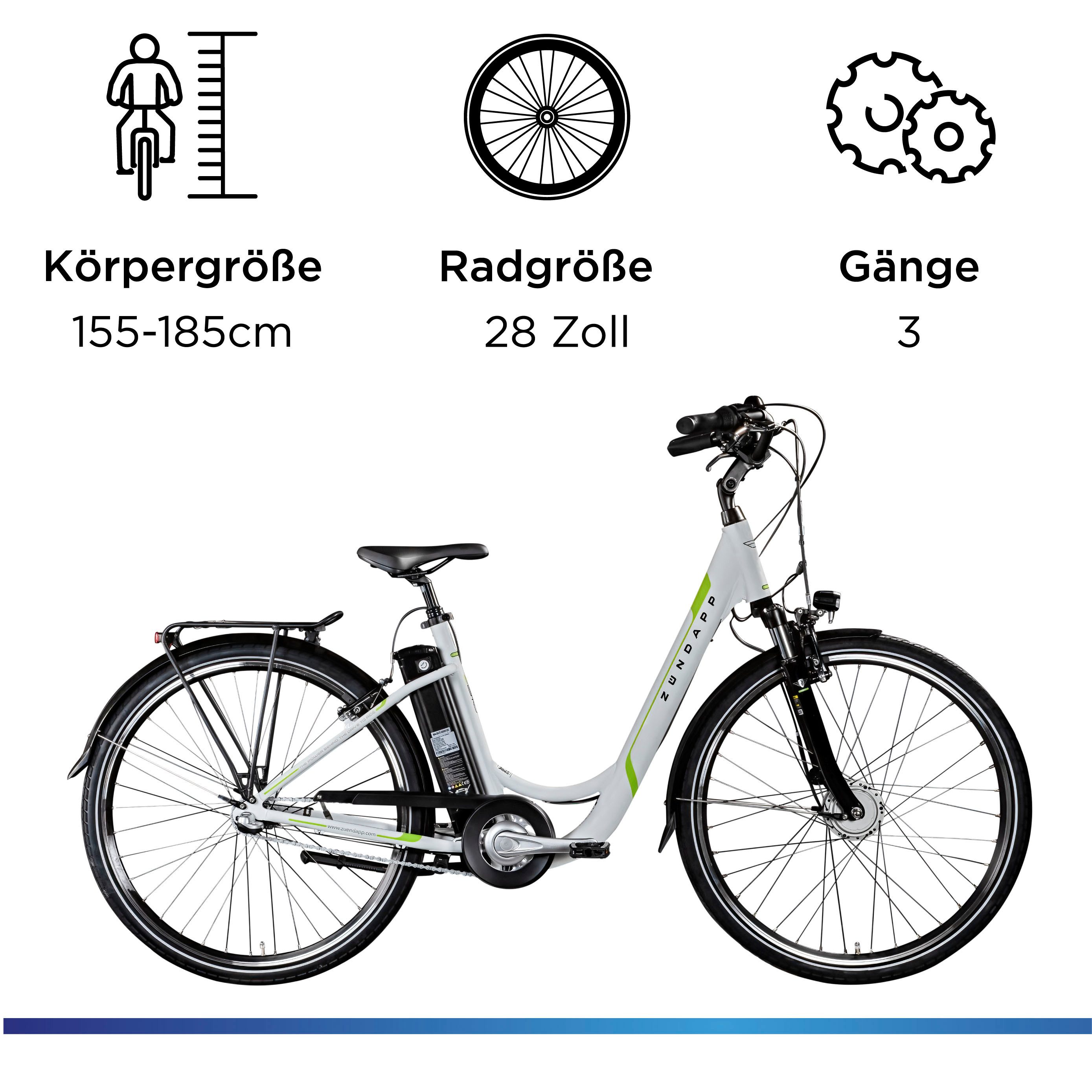 Zündapp E-Bike Cityrad Z510, 3 Gang Shimano Nexus SC-3C41 Schaltwerk, Nabenschaltung, Frontmotor, 531 Wh, Pedelec, Elektrofahrrad für Damen u. Herren