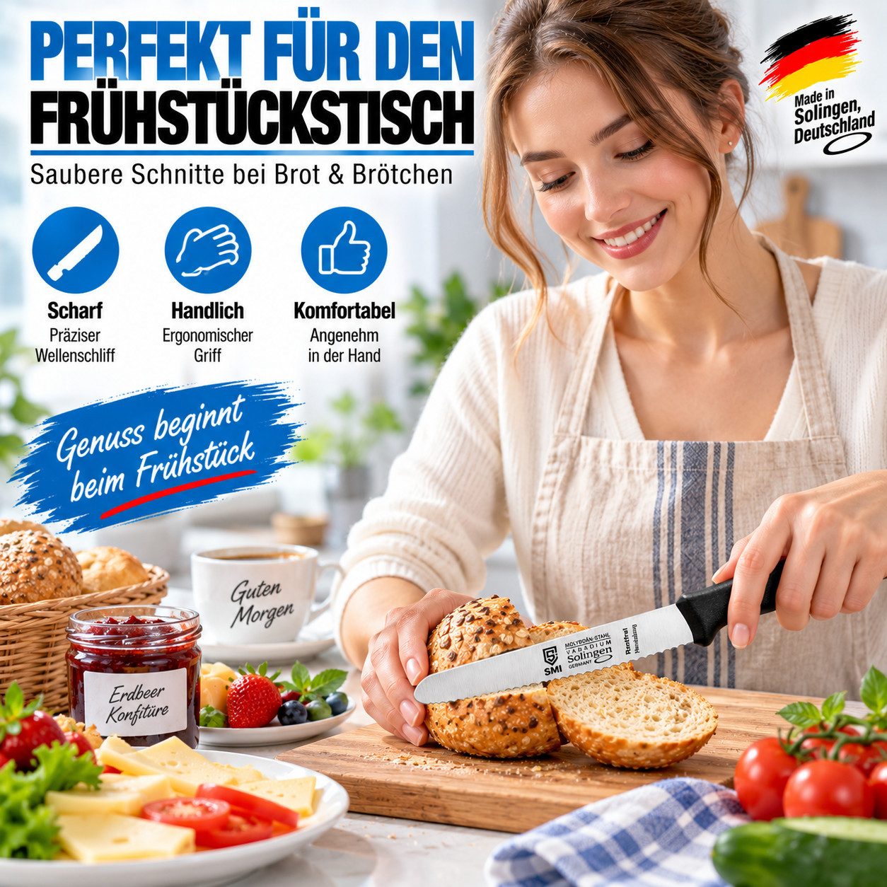 SMI Tomatenmesser 2 Stück Tomatenmesser Tischmesser Solingen Küchenmesser Wellenschliff – Bild 4 von 5