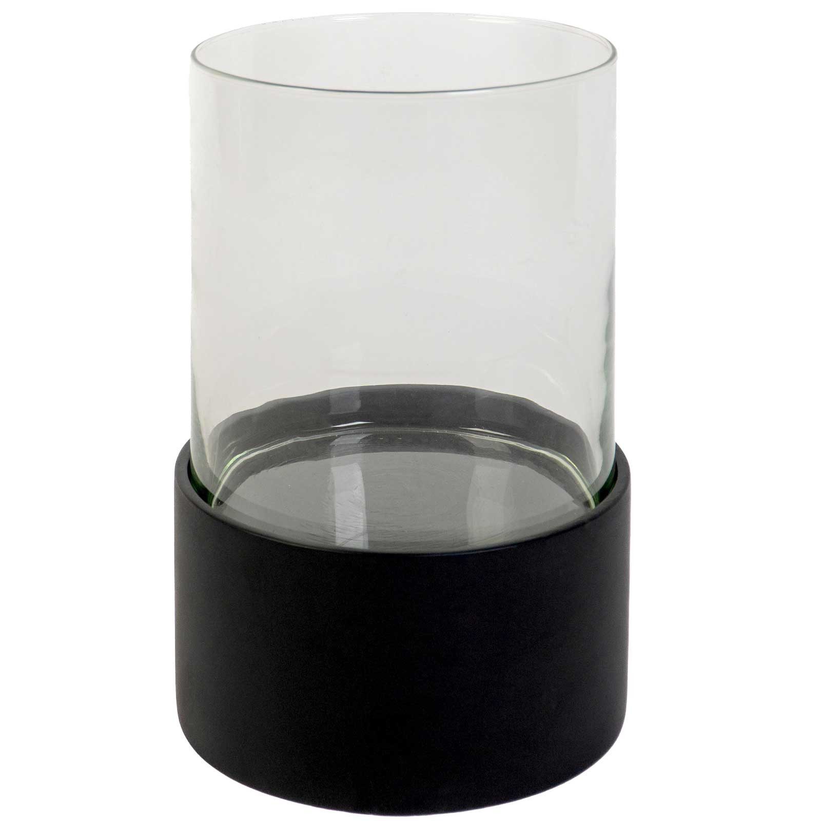 VIVANNO Windlicht Fiberglas CANDIRA Rund - Schwarz Matt (1 St), 19,50x27,50 cm