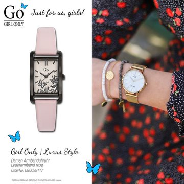 Girl Only Quarzuhr Girl Only Damen Armbanduhr rosa Analog, Damenuhr eckig, klein (ca. 21mm), Lederarmband, Luxus-Style