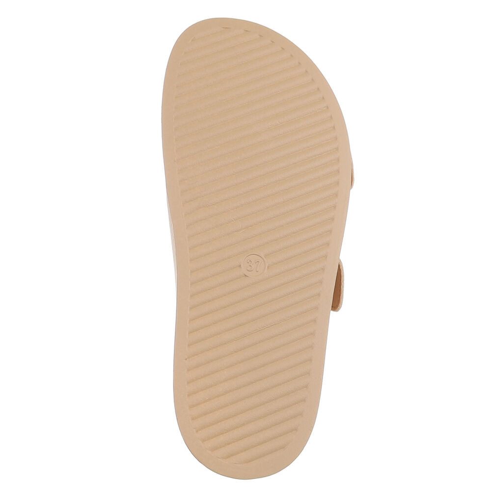 Ital-Design Damen Freizeitsandale mit Schnallen und Fußbett Pantolette (91971010) Flach Pantoletten in Beige