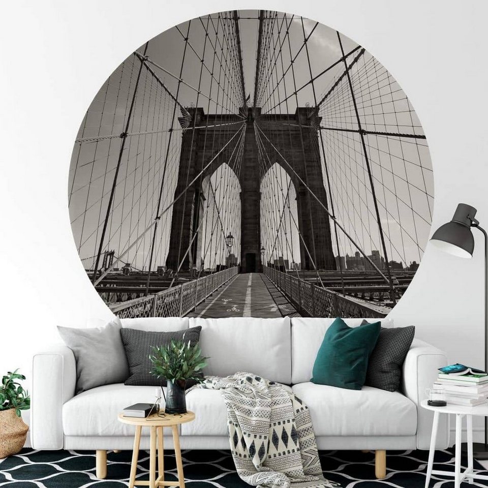 k&l wall art fototapete fototapete brooklyn bridge vintage vliestapete  wohnzimmer deko rund, perspektive tapete