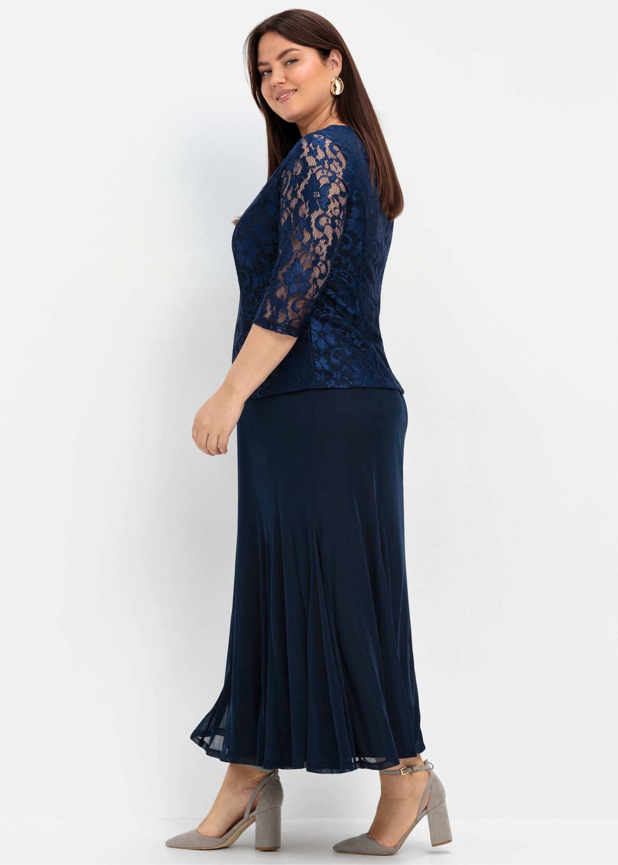 Sheego Etuikleid Abendkleid Ärmellos mit floraler Spitze