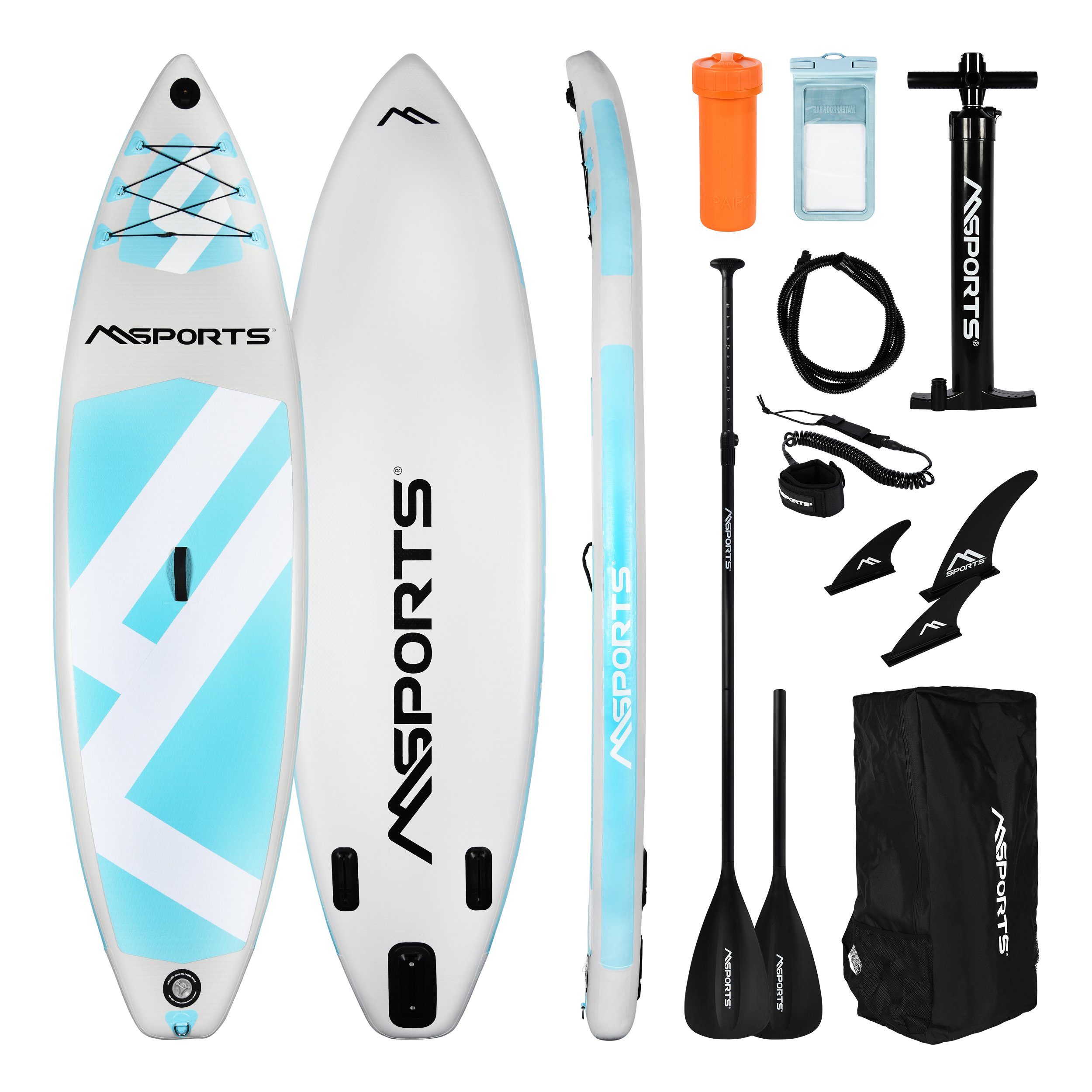 MSports® Inflatable SUP-Board Stand Up Paddle Board Aufblasbar Komplettes Paddleboard inkl. Zubehör Grau-Blau