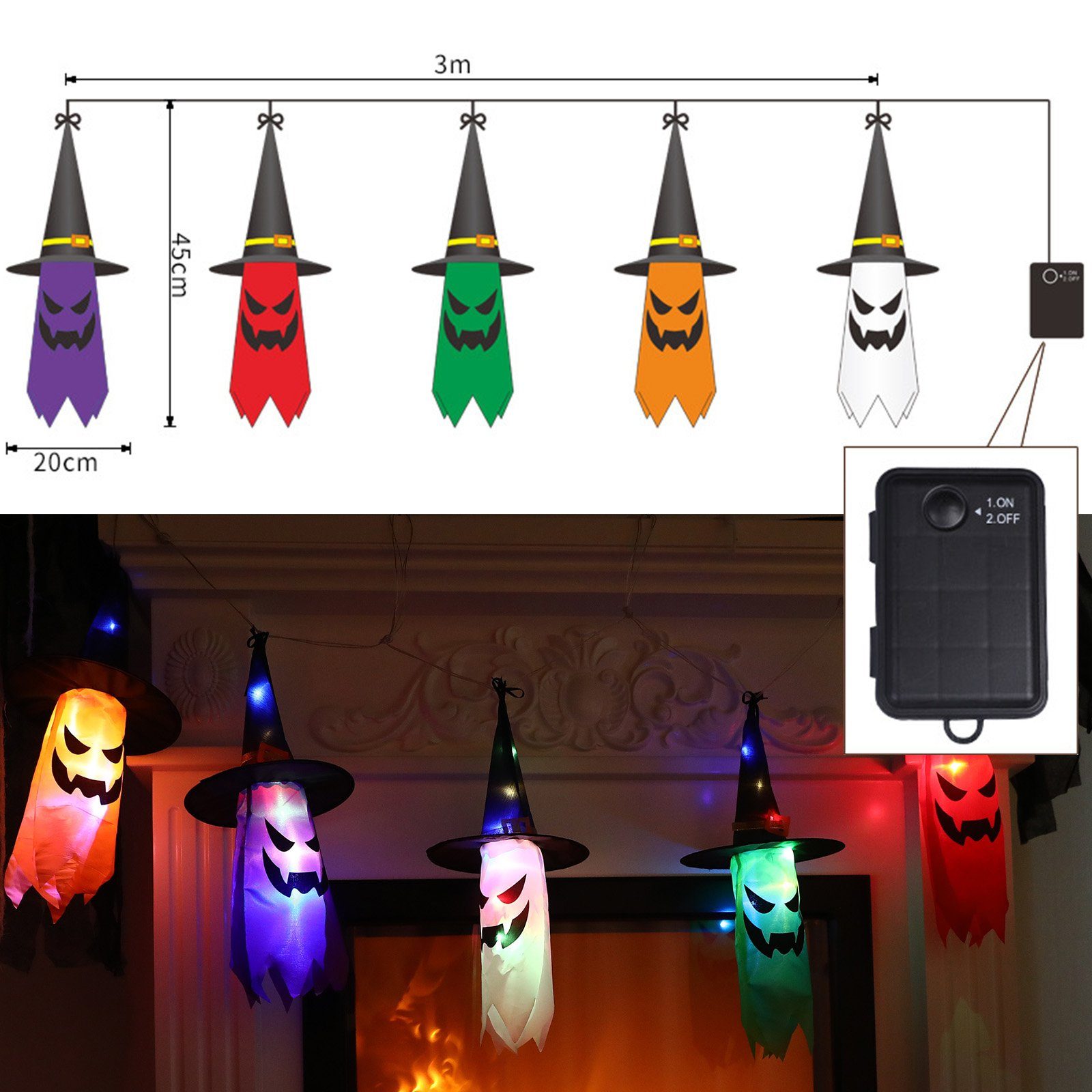 MUPOO Dekohänger Halloween LED-Lichterkette Geister 45cm günstig online kaufen