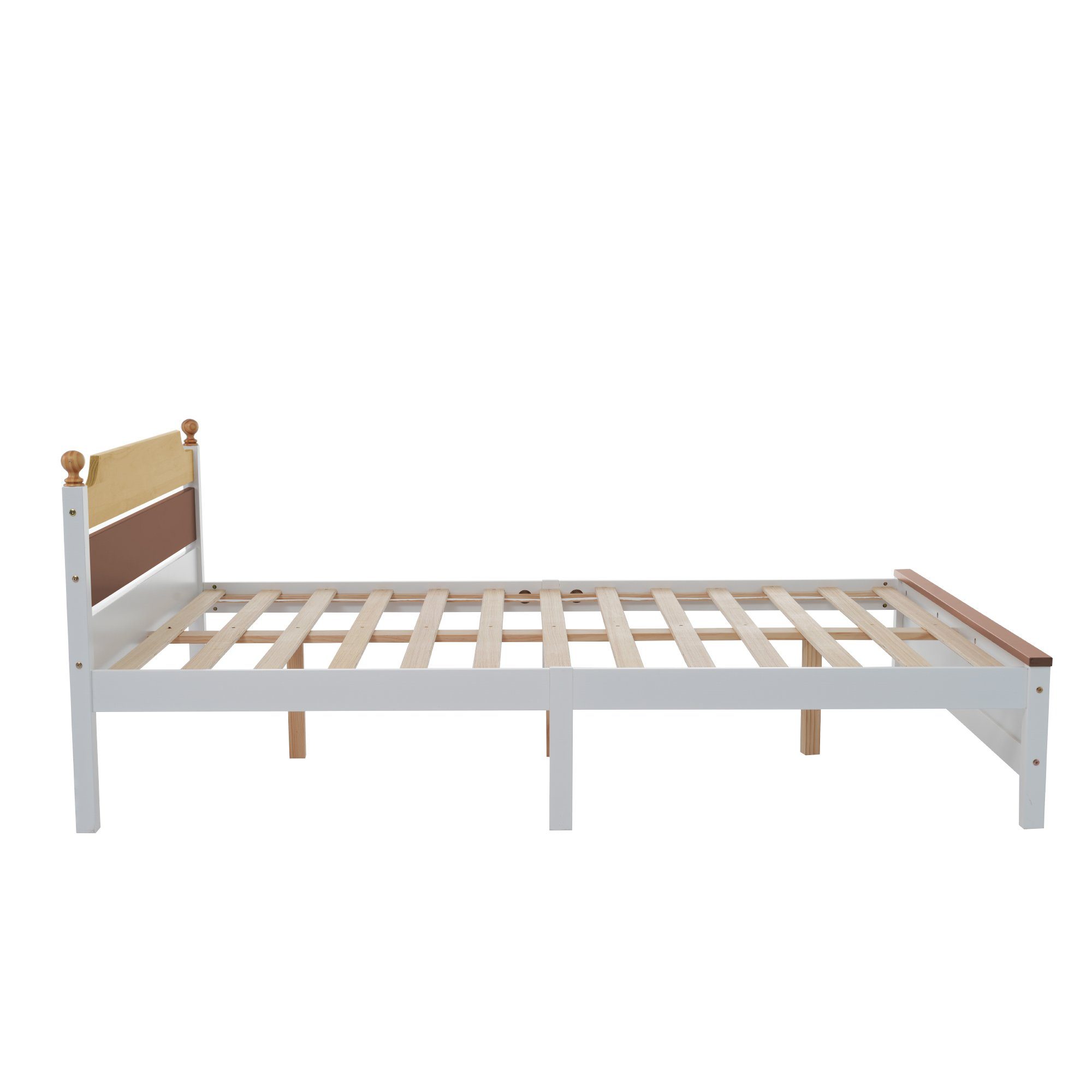 Massivholzbett, Doppelbett mit Kopfteil und Lattenrost, Kiefernholzbett 140x200cm