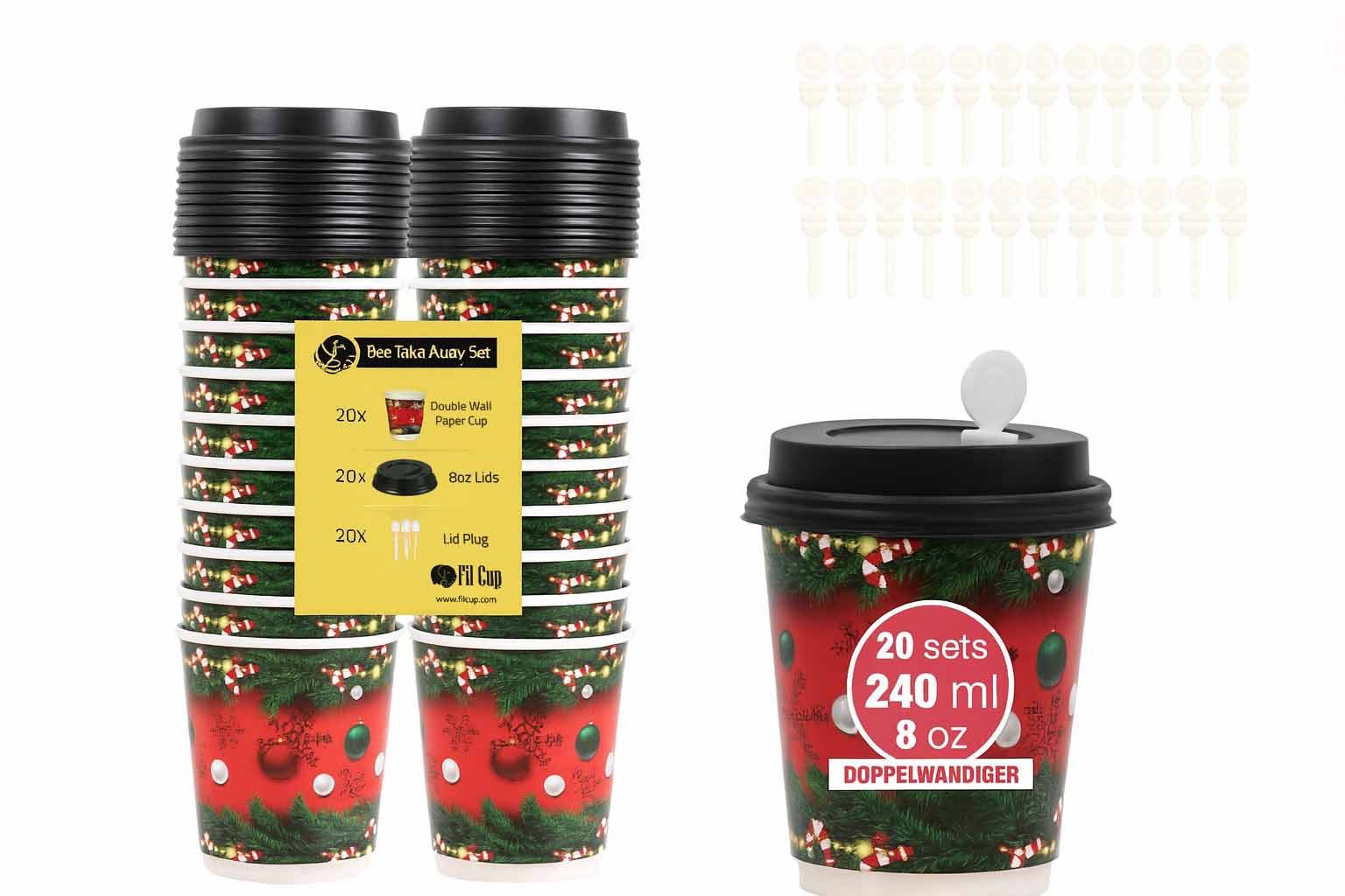 Weit & Breit Handelsgesellschaft mbH Coffee-to-go-Becher Kaffeebecher 20er Set grün rot Auslaufsicher Umweltfreundlich, 20-tlg., Pappe (Becher), PS (Deckel), Doppelwandige Becher mit isolierender Wirkung