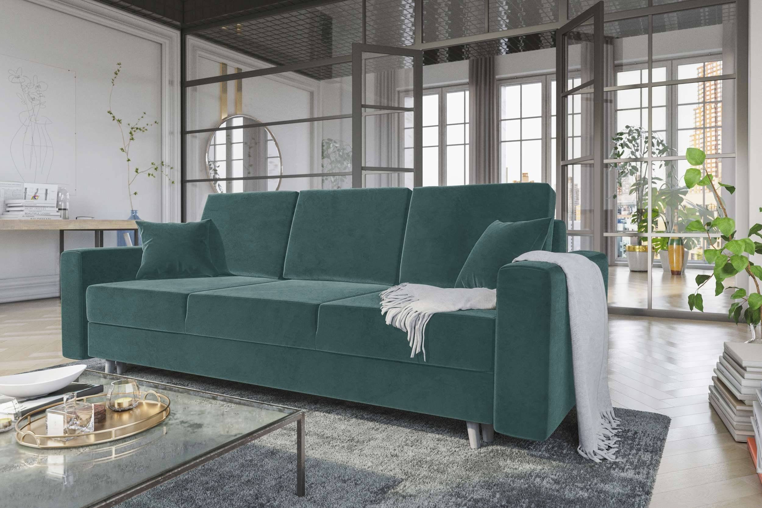 Carmen, Sofa, mit Design Modern Stylefy Sitzkomfort, Schlafsofa, 3-Sitzer Bettfunktion, Bettkasten, mit