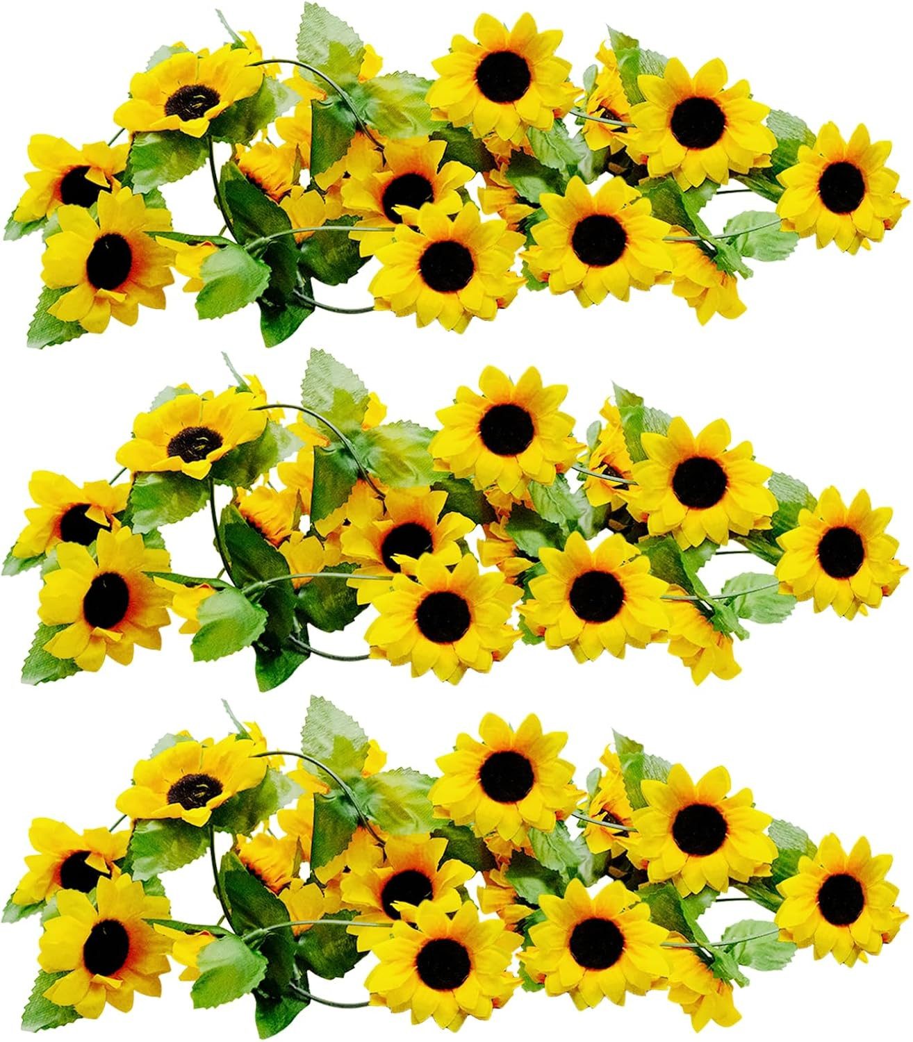 Kunstblumenstrauß 3er Set Sonnenblumen-Girlanden je 2,3 m, FOUORTUNATE-BEE, Dekorative Sonnenblumenranken für Innen und Außen