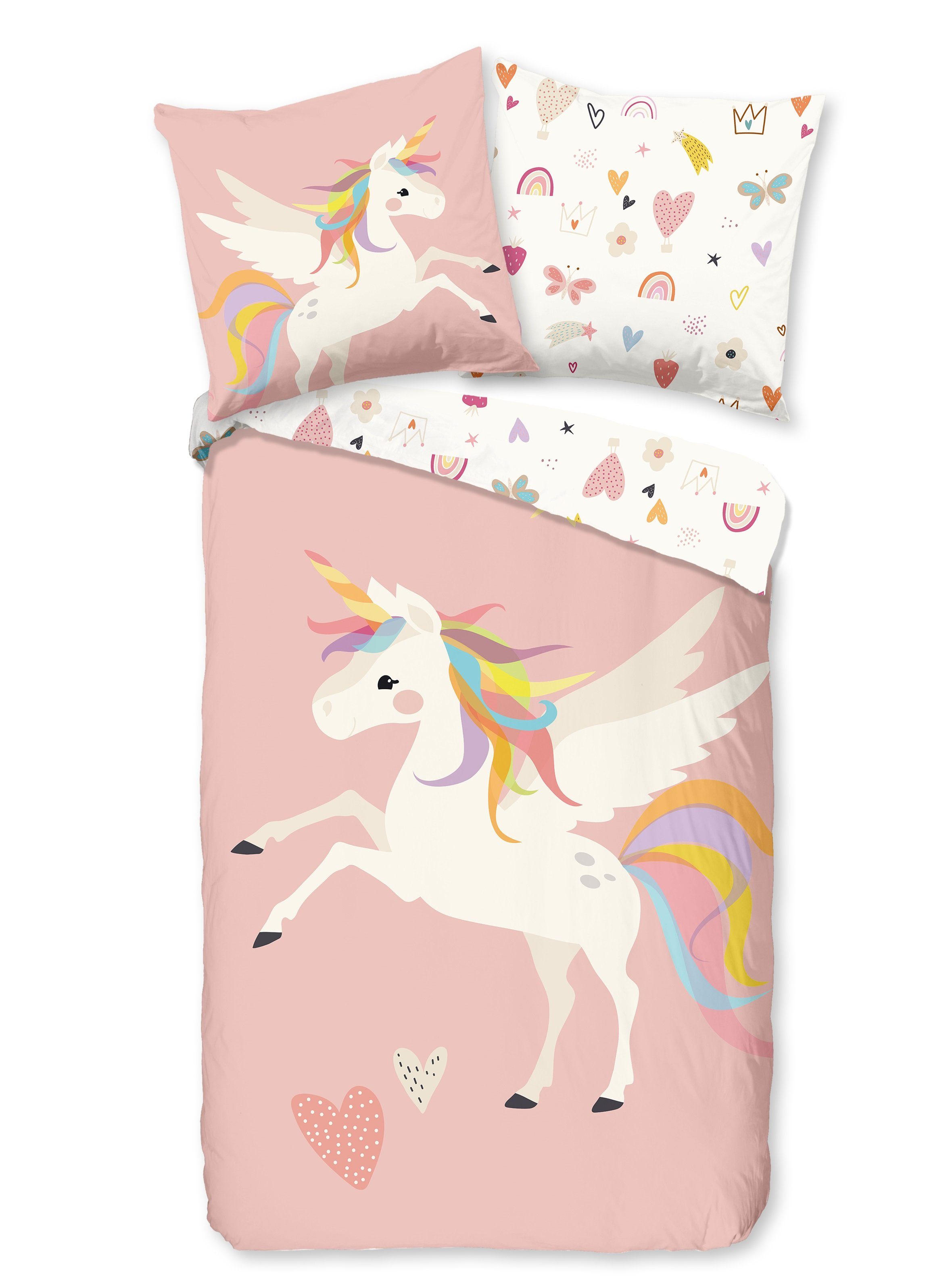 soma Kinderbettwäsche einhorn Unicorn 135x200 mädchen sale pink Traumland k günstig online kaufen