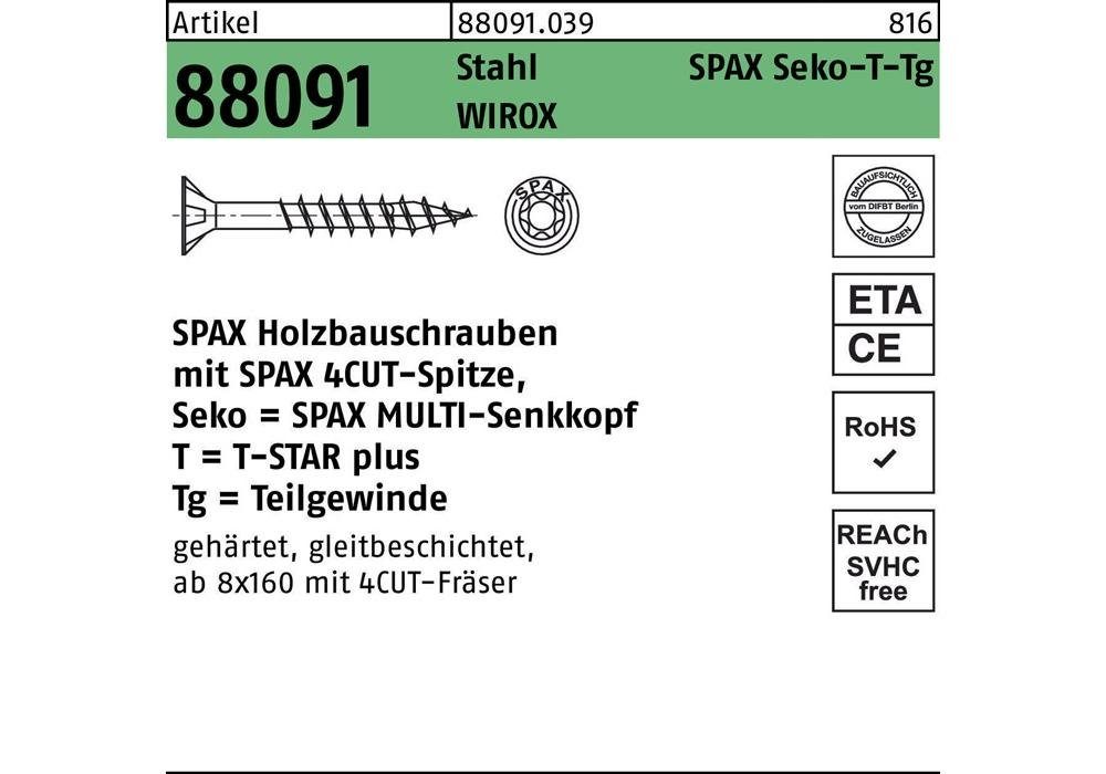SPAX Senkschraube Schraube R 88091 Senkkopf/T-STAR TG 8 x 380/80-T40 Stahl WIROX