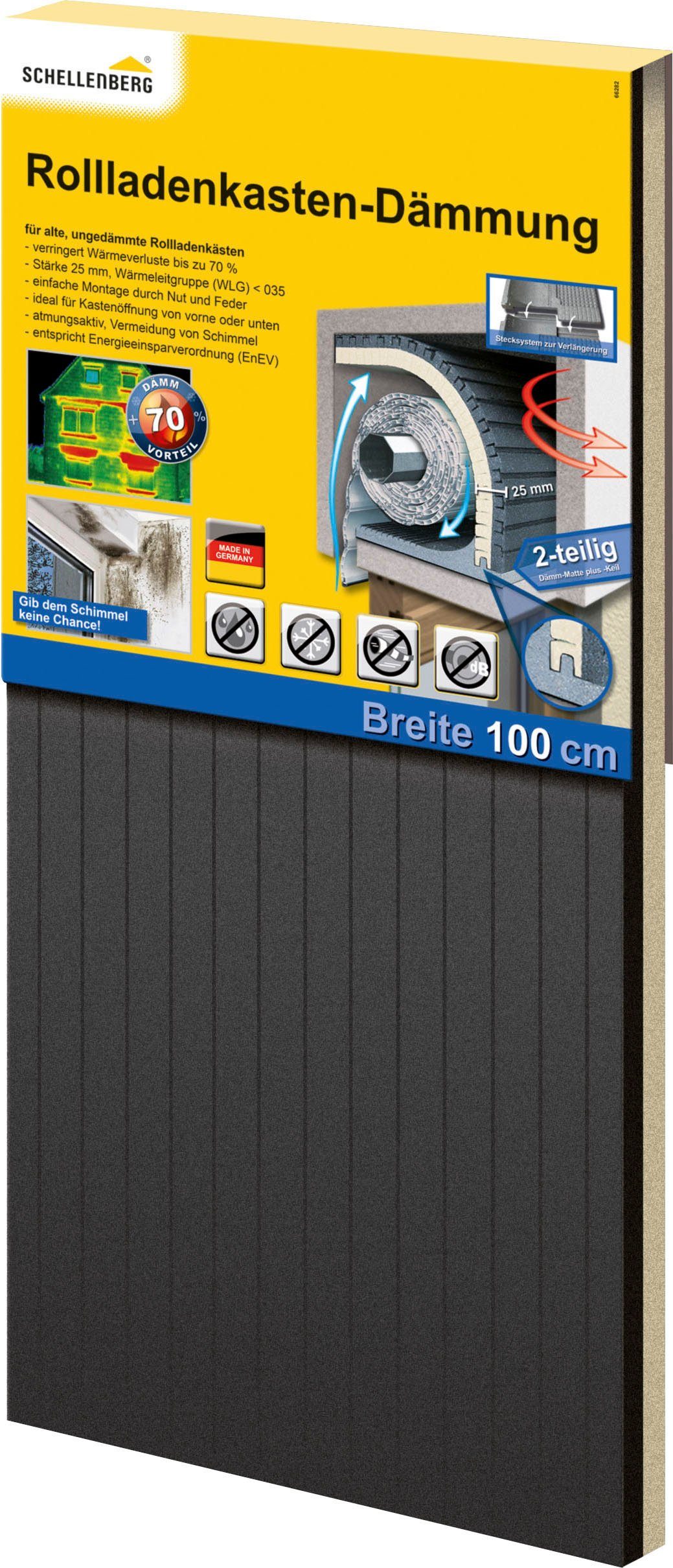 SCHELLENBERG Rollladenkastendämmung 2-teilig, 100 x 50 x 2,5 cm, (Set, 1-St), Thermoisolierung für Rollläden, Wärmedämmung für große Rollladenkästen