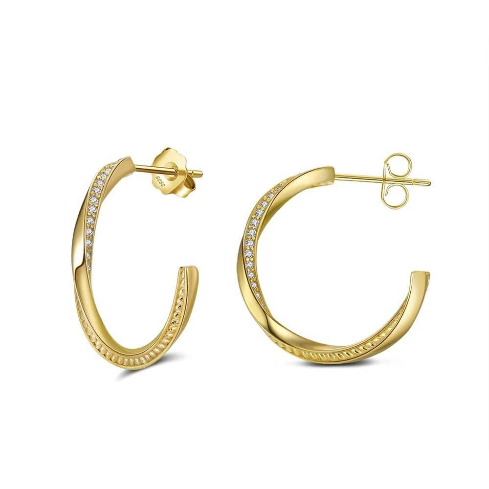 Paar Creolen Klassische Zirkonia Creolen 28mm 925 Sterling Silber 18K Gold 20mm