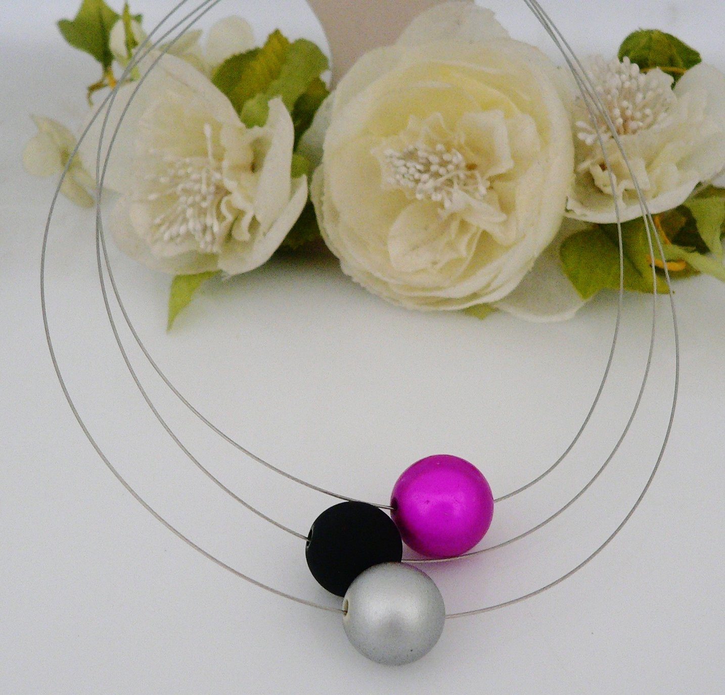 traumschmuck Collier 154c 3 reihig Collier Perlen schwarz silber grau 16/18 günstig online kaufen