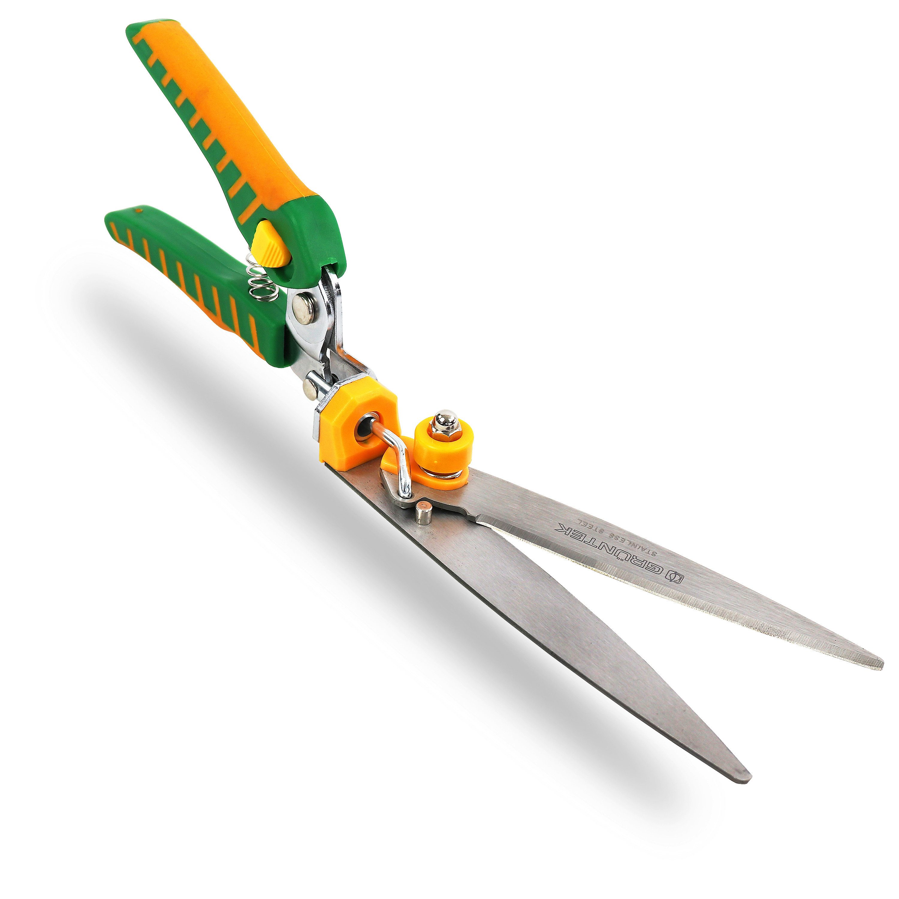 GRÜNTEK Grasschere Rasenschere EISVOGEL, Premium Rasenkantenschere mit 180° drehbarem, Schneidekopf robuste Grasschere 345 mm Klingen 140 mm, Ergo-Griffe