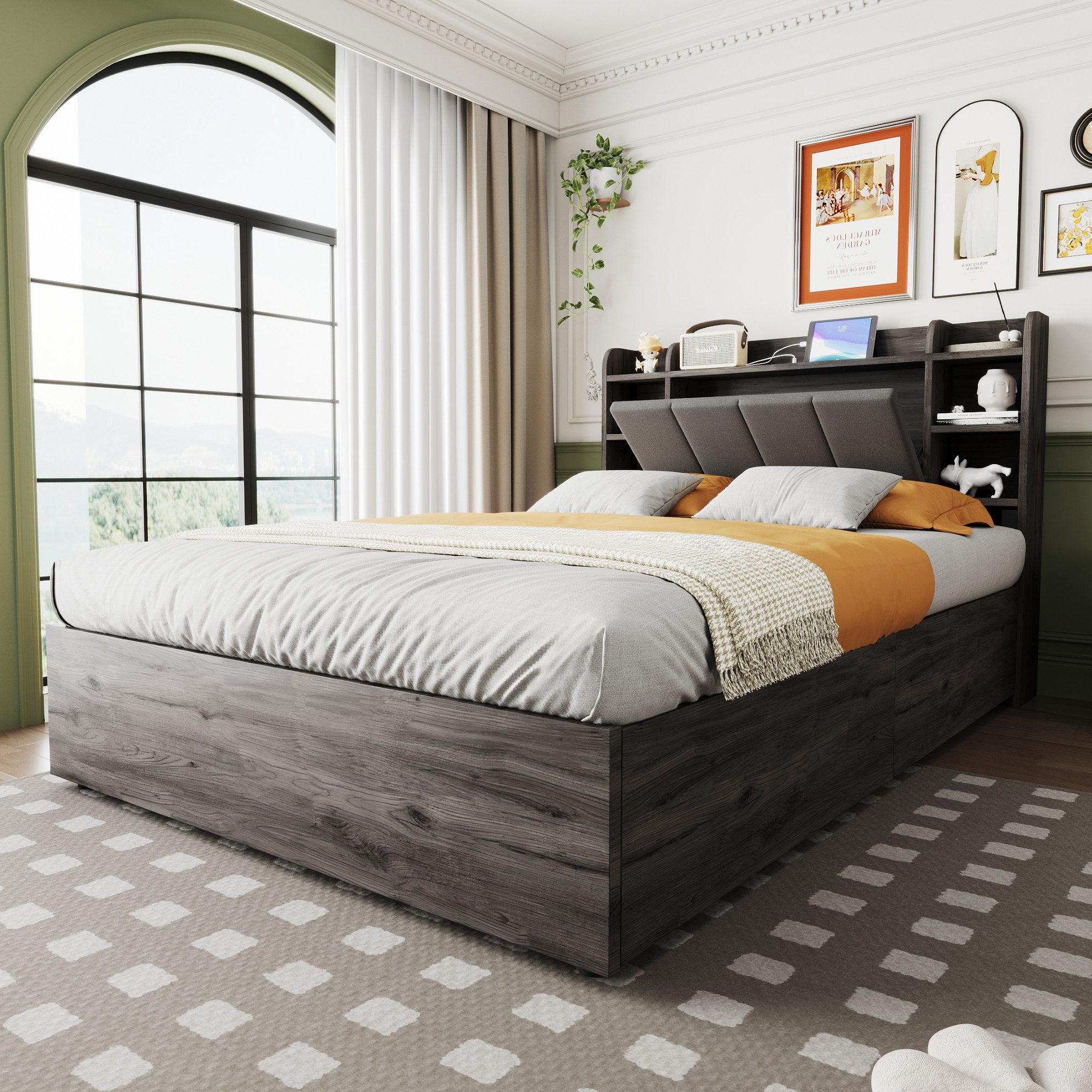 STILVORA Bettgestell 140x200 mit Stauraumkopfteil,Holzbett mit günstig online kaufen