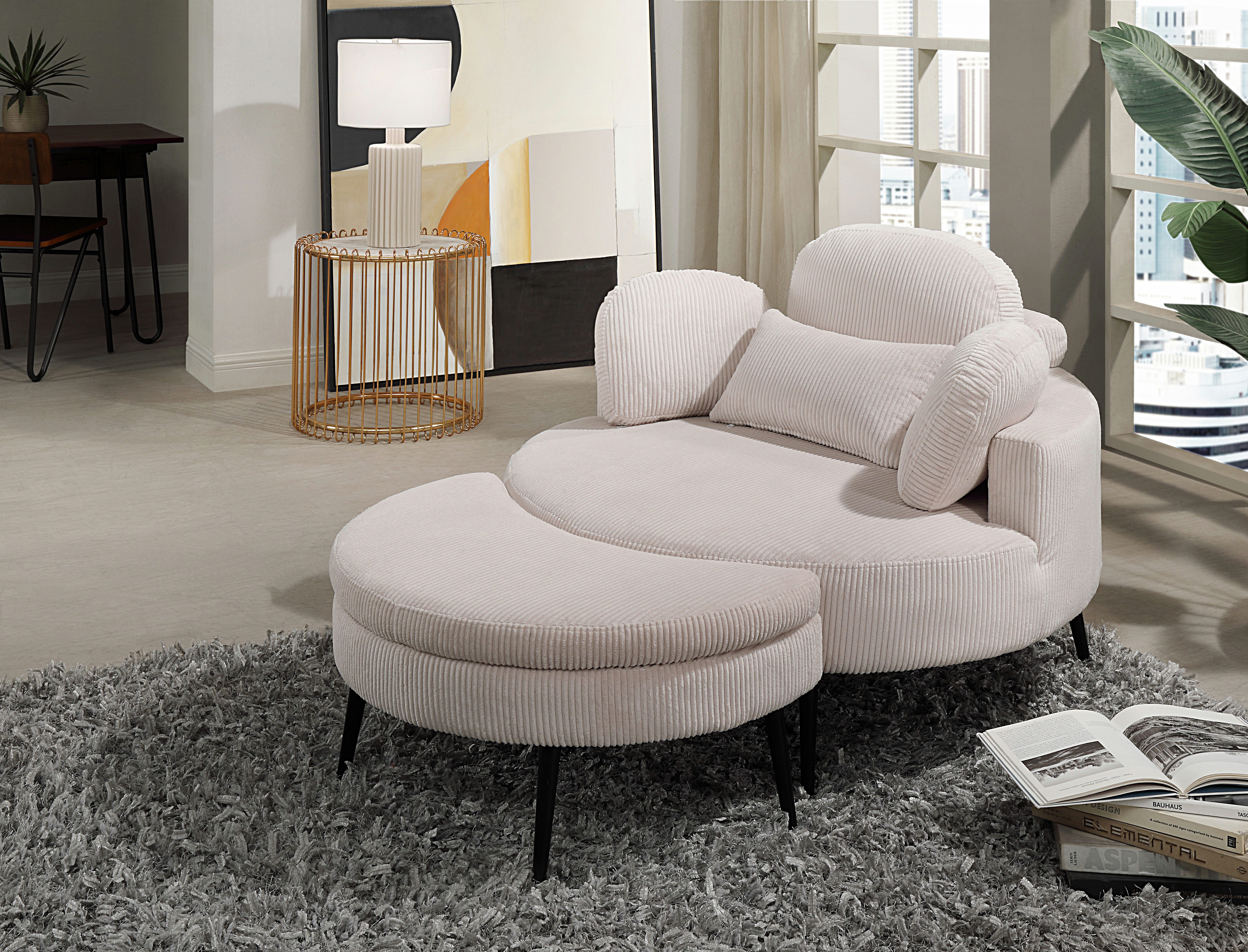 OTTO home Loveseat Riko Sessel, B: 110 cm, Sitzhöhe: 44 cm, XXL- Sessel, mit Stauraumhocker, Rückenstütze & 4 Zierkissen