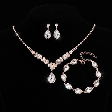 Mrichbez Schmuckset Modeschmuck für Damen im Dreierpack, Zirkonia Halskette Ohrring Armband Set