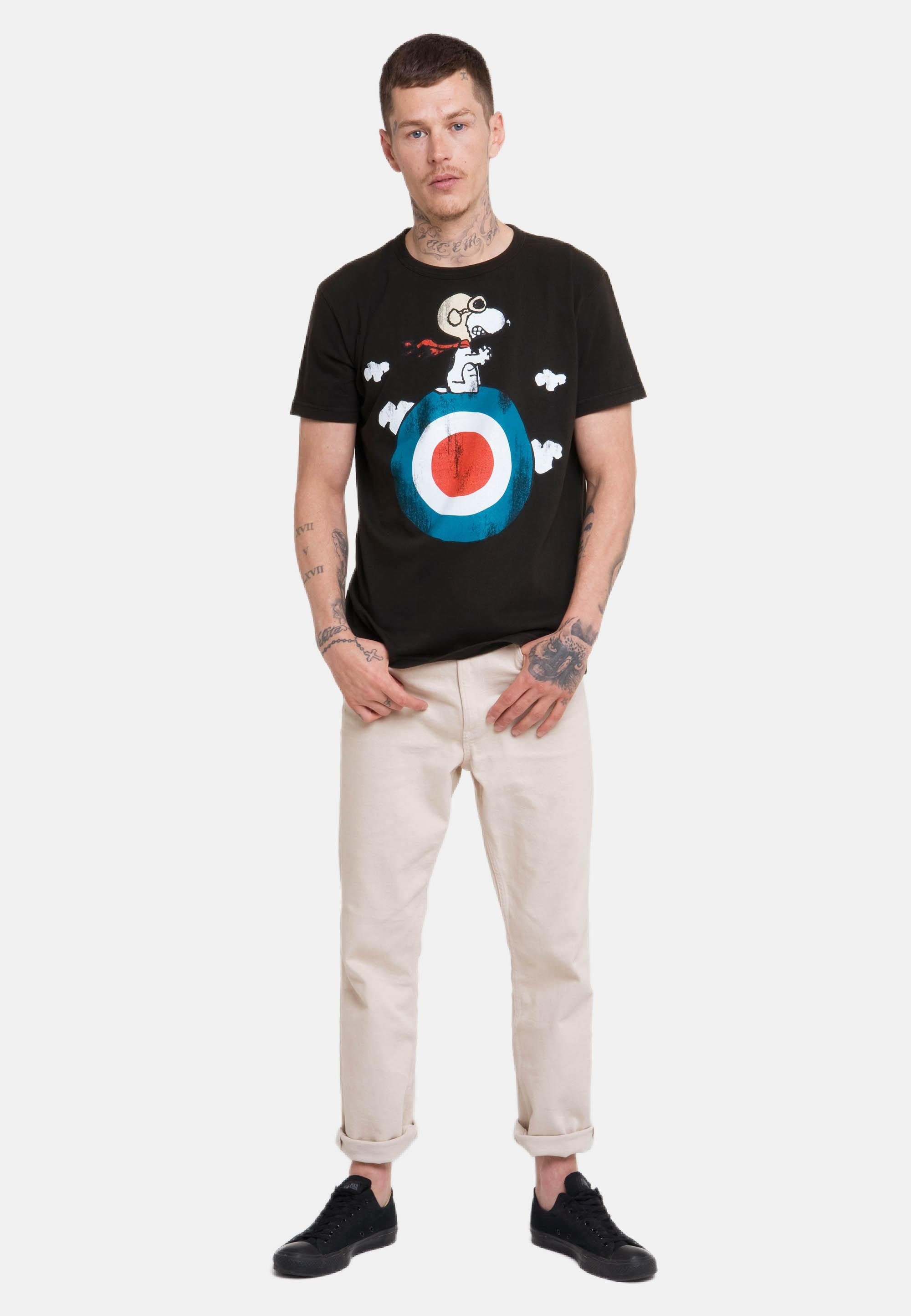 LOGOSHIRT T-Shirt Peanuts - Snoopy mit lizenziertem Print schwarz-braun