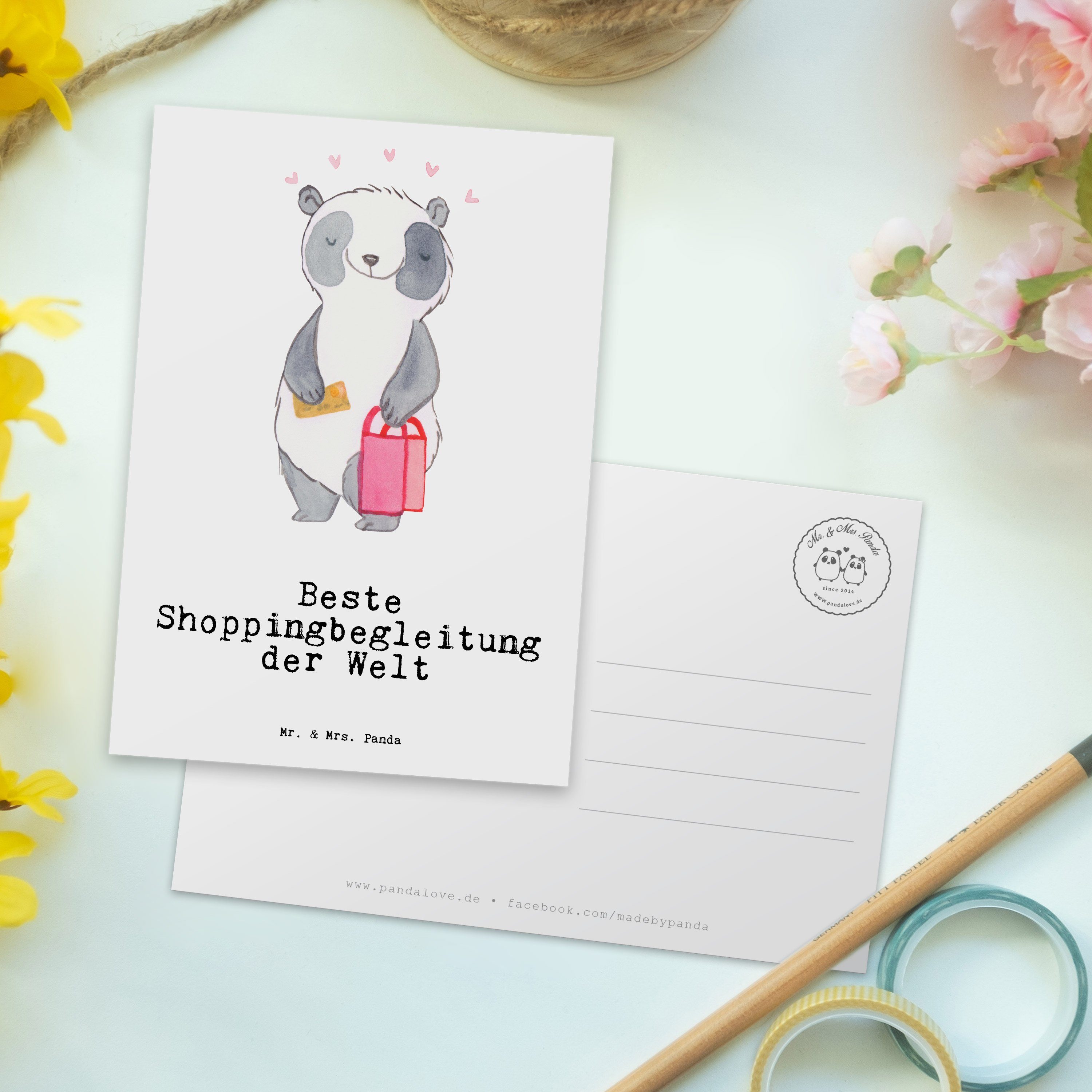 Postkarte - - Mrs. Welt Beste Panda Geschenk, Shoppingbegleitung Geburtstag Mr. Panda Weiß & der