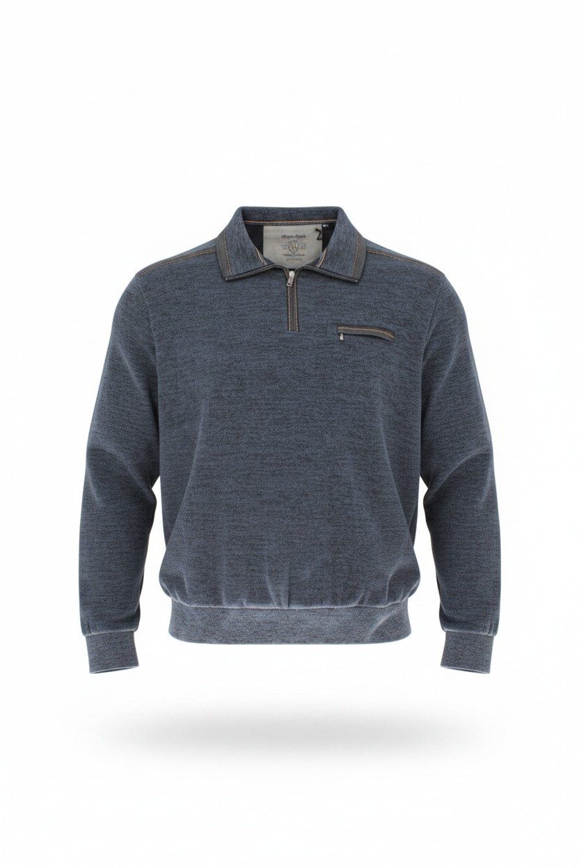 Mode Monte Carlo Sweatshirt Monte Carlo Herren Troyer Blau Baumwolle Große Größen