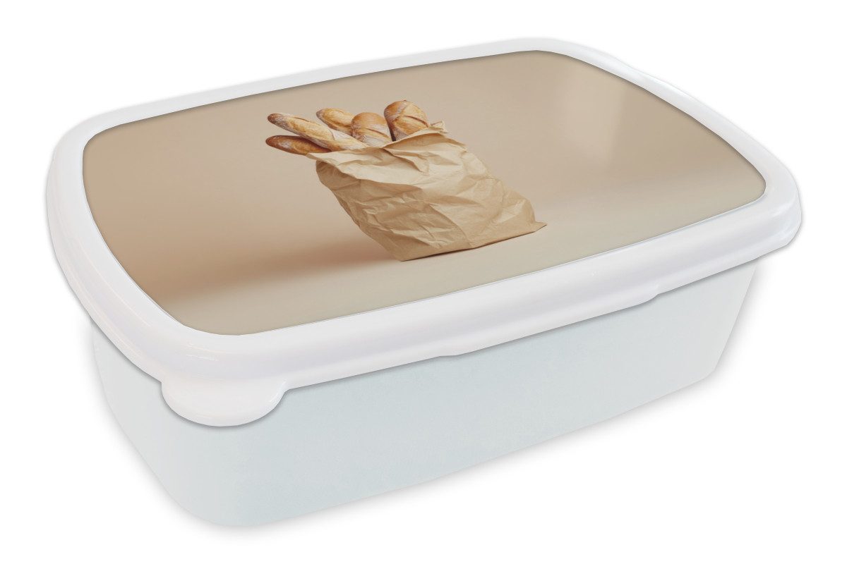 MuchoWow Lunchbox Baguette - Brot - Baguette - Beige, Kunststoff, (2-tlg), Brotdose Schule oder Arbeit, Brotbox für Kinder und Erwachsene