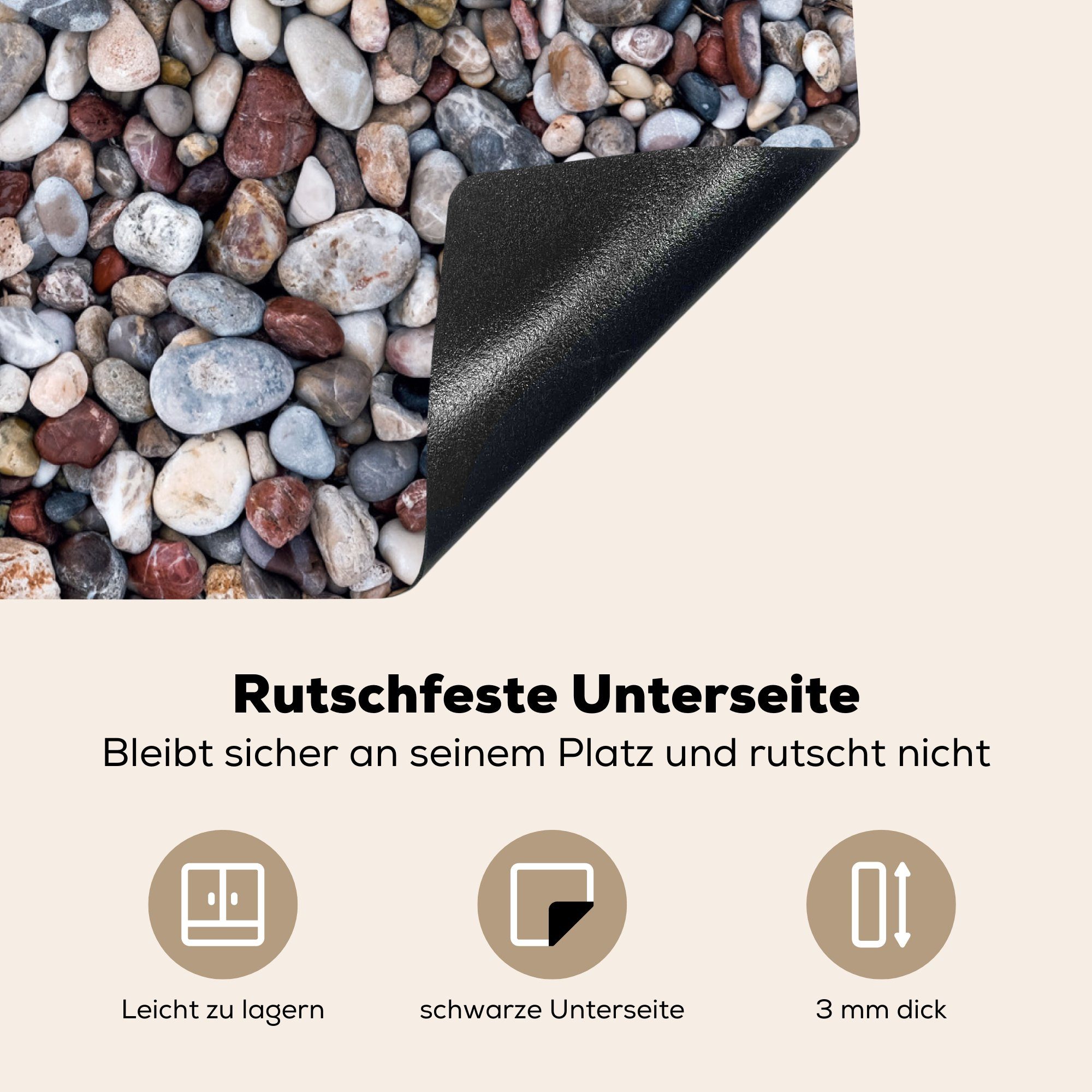 MuchoWow Herdblende-/Abdeckplatte Naturstein - Ceranfeldabdeckung tlg), Schotter Steine, 57x51 cm, (1 Induktionskochfeld, Induktionsschutz, Vinyl, 