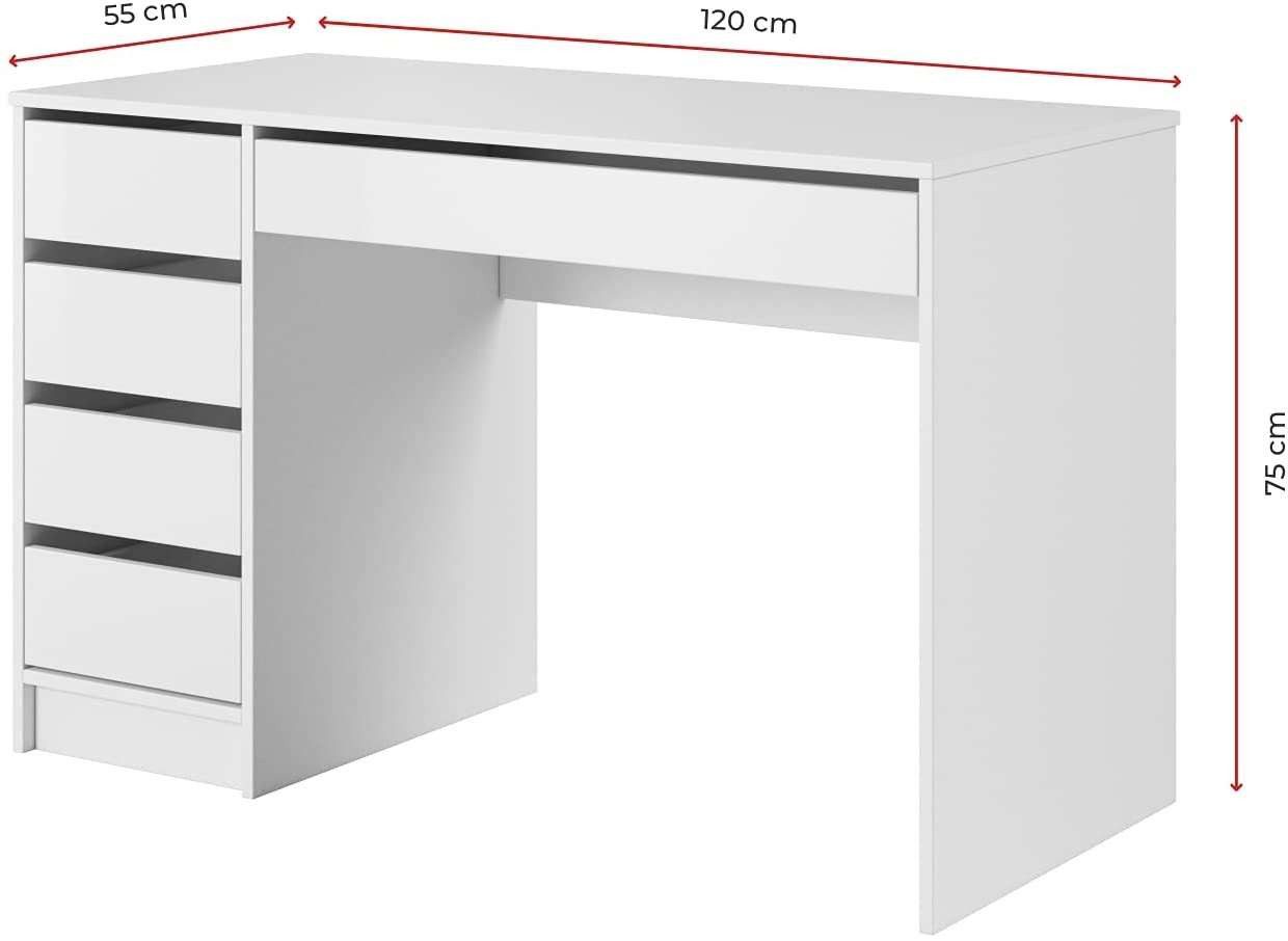 ALLHOUSE24 Schreibtisch INOX weiß matt oder Hochglanz 120 cm Breite Schminktisch Arbeitstisch (1x Schreibtisch), Breite 120 cm