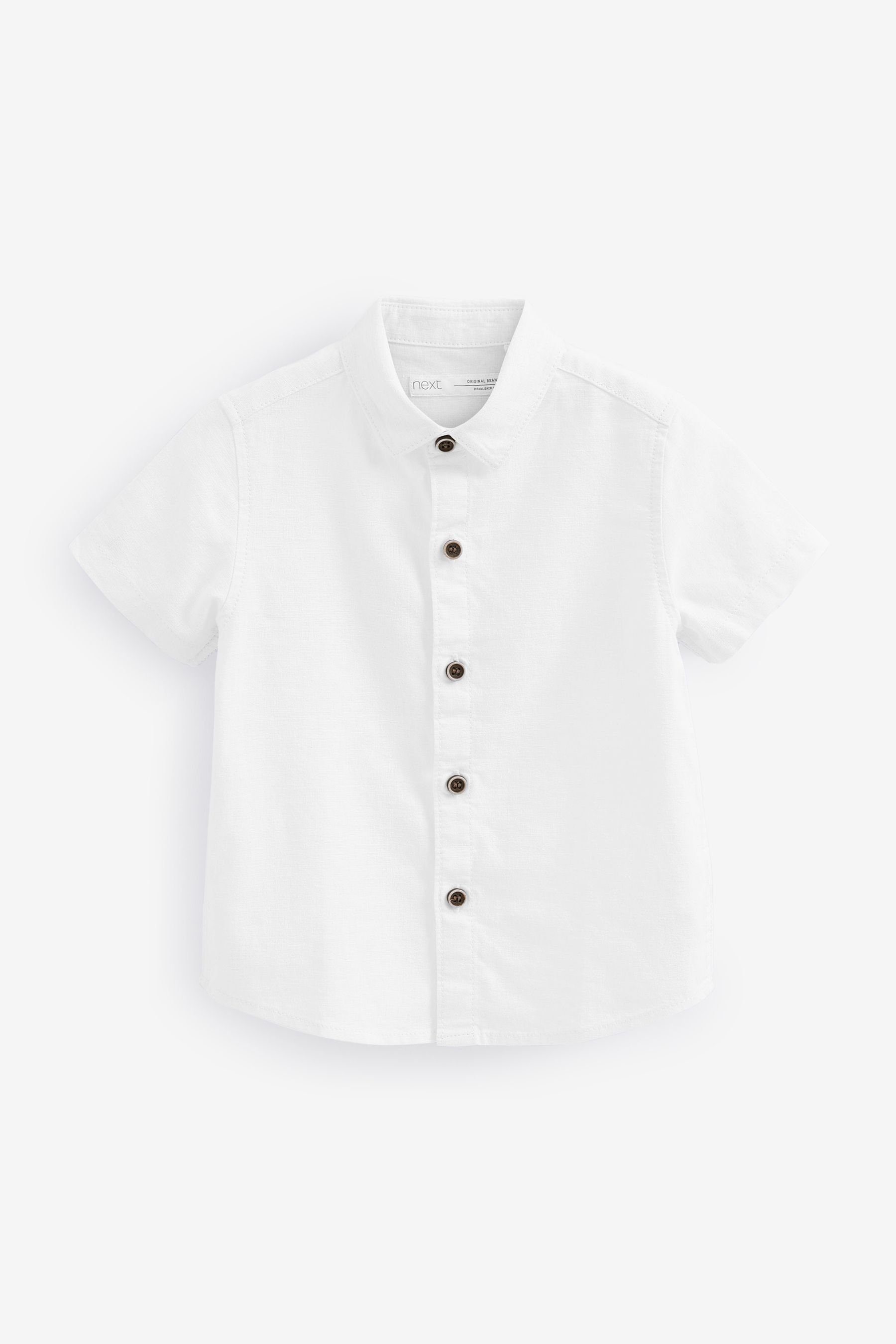 Next Kurzarmhemd Kurzarmhemd aus Baumwolle und Leinen (1-tlg) White
