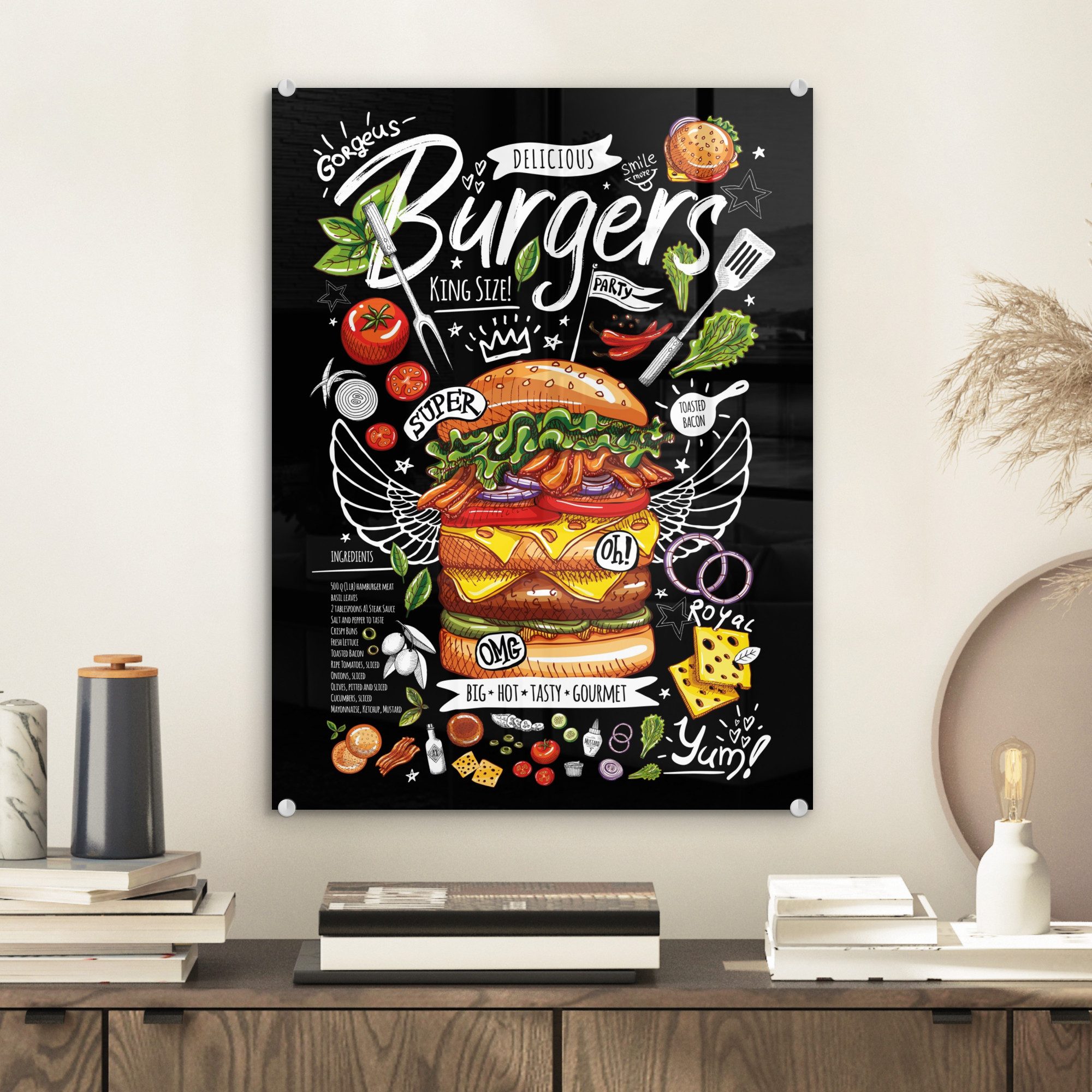 MuchoWow Acrylglasbild Hamburger - Speisekarte - günstig online kaufen