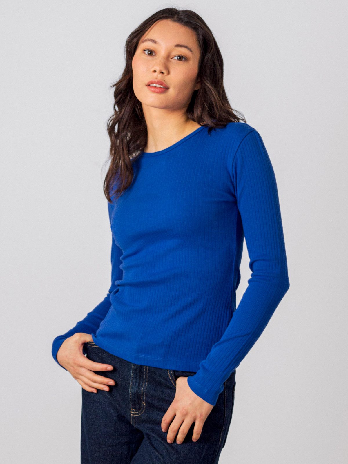 HONEST BASICS Langarmshirt Damen, Geripptes mit Rippstoff aus Bio-Baumwolle günstig online kaufen