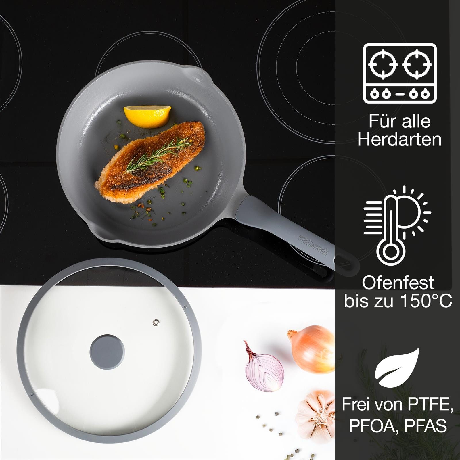 Moritz & Moritz Bratpfanne Multipfanne mit Deckel, grau, Aluminium (Set), antihaft