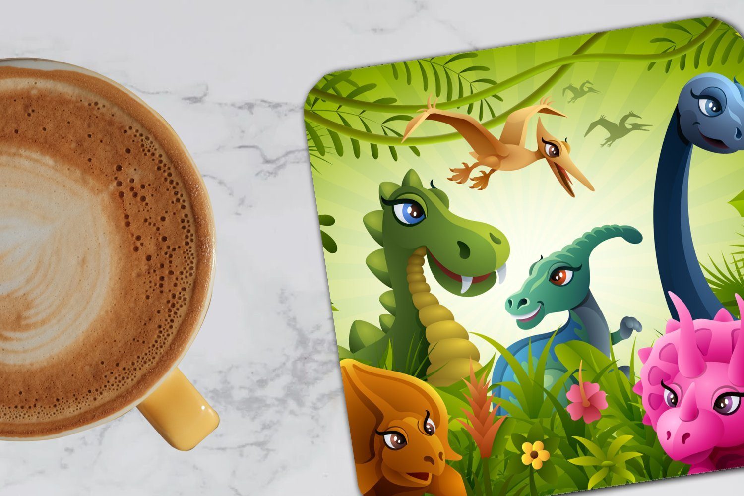 Dinosaurier - - Korkuntersetzer, - - Baby -, - MuchoWow Glasuntersetzer Tiere Tasse Illustration Gläser, für Jungen Tischuntersetzer, 6-tlg., Glasuntersetzer, Untersetzer, Dschungel Zubehör