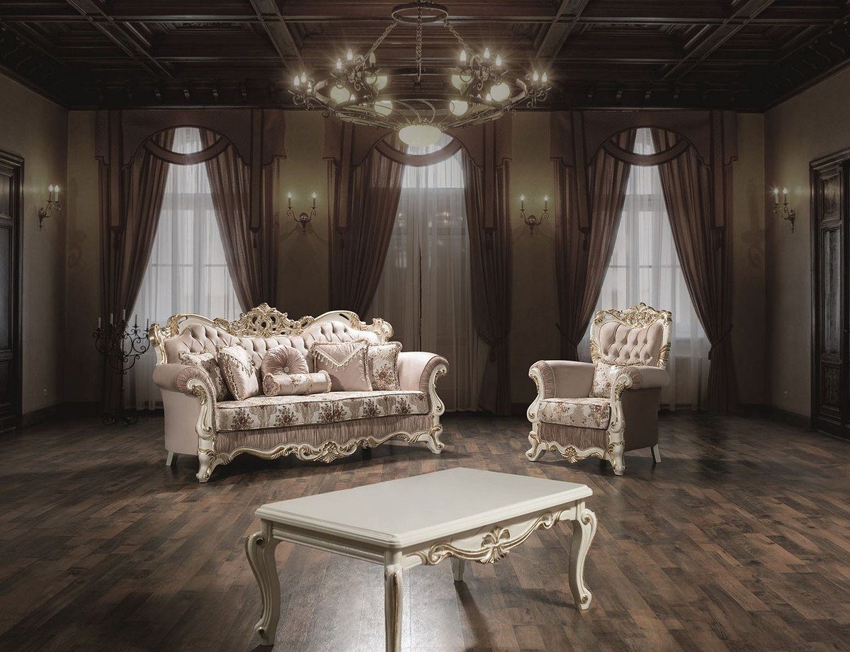 Couchtisch / x 50 Luxus - 110 Casa Couchtisch Wohnzimmertisch - H. Weiß cm Padrino 70 Massivholz x Barock Gold Möbel