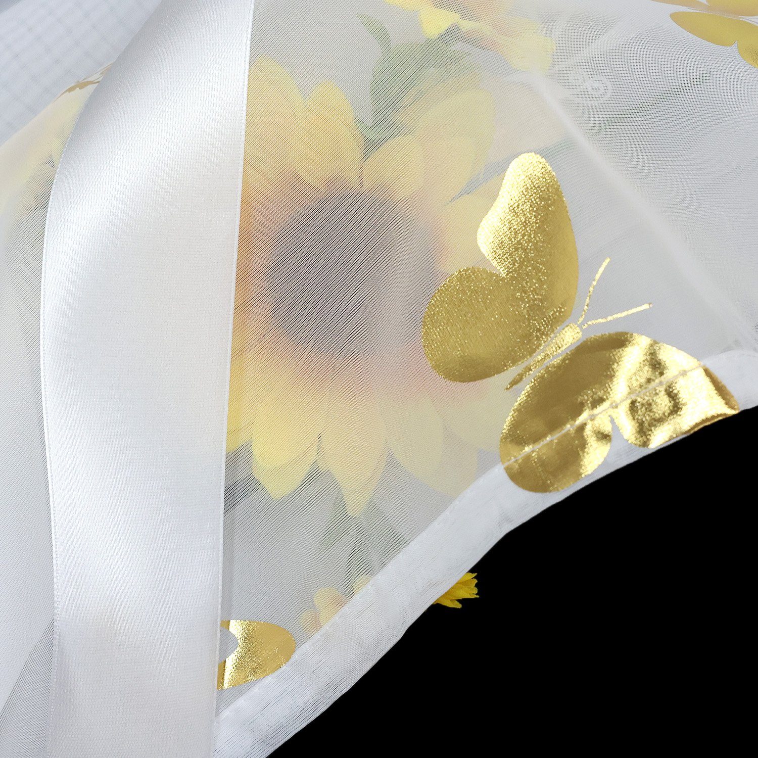 Schmetterling goldfarbe Joyswahl, Foliendruck Raffrollo, Stangendurchzug, mit silberner
