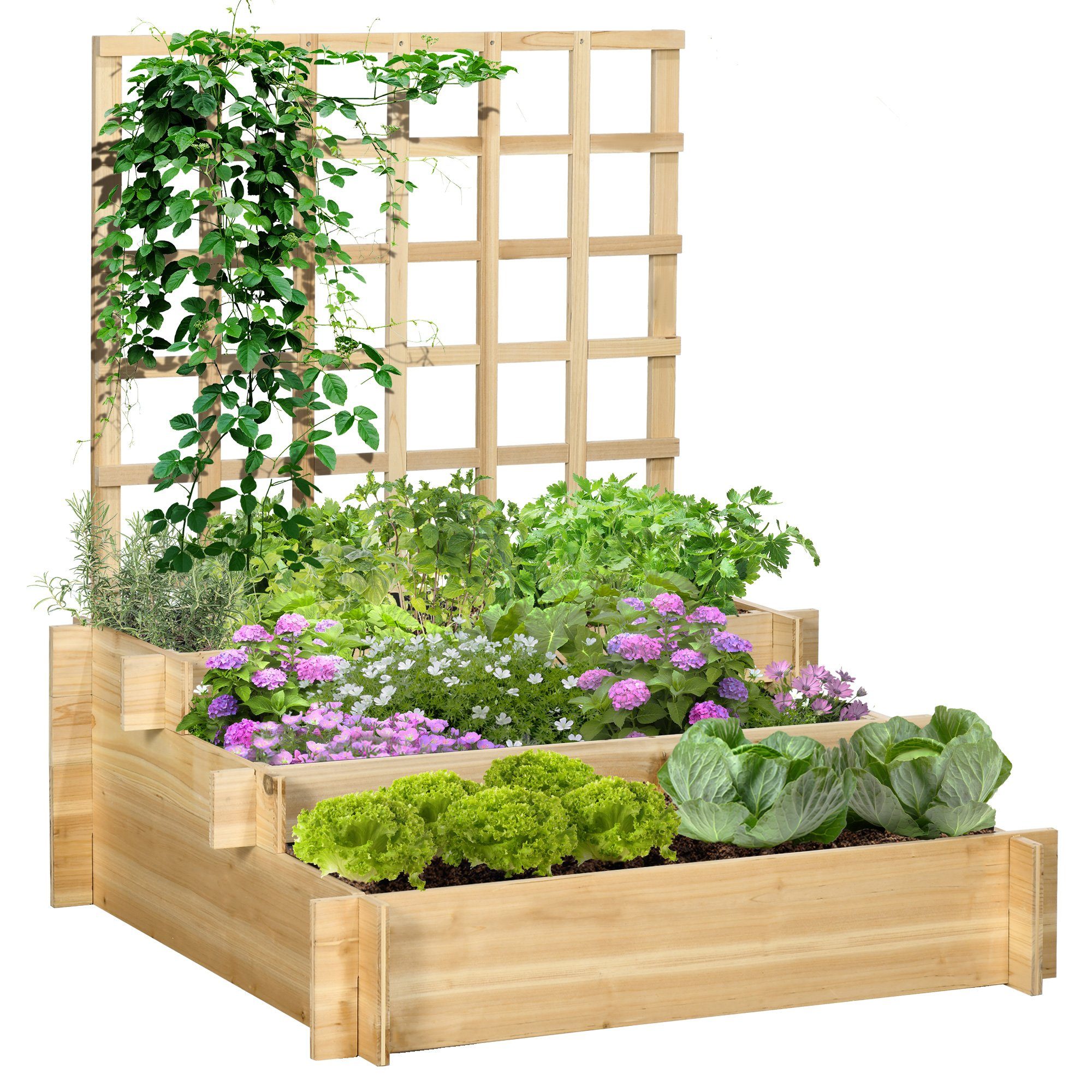 Outsunny Hochbeet 3-stufiges Blumenkasten mit Rankgitter, Pflanzkasten aus günstig online kaufen
