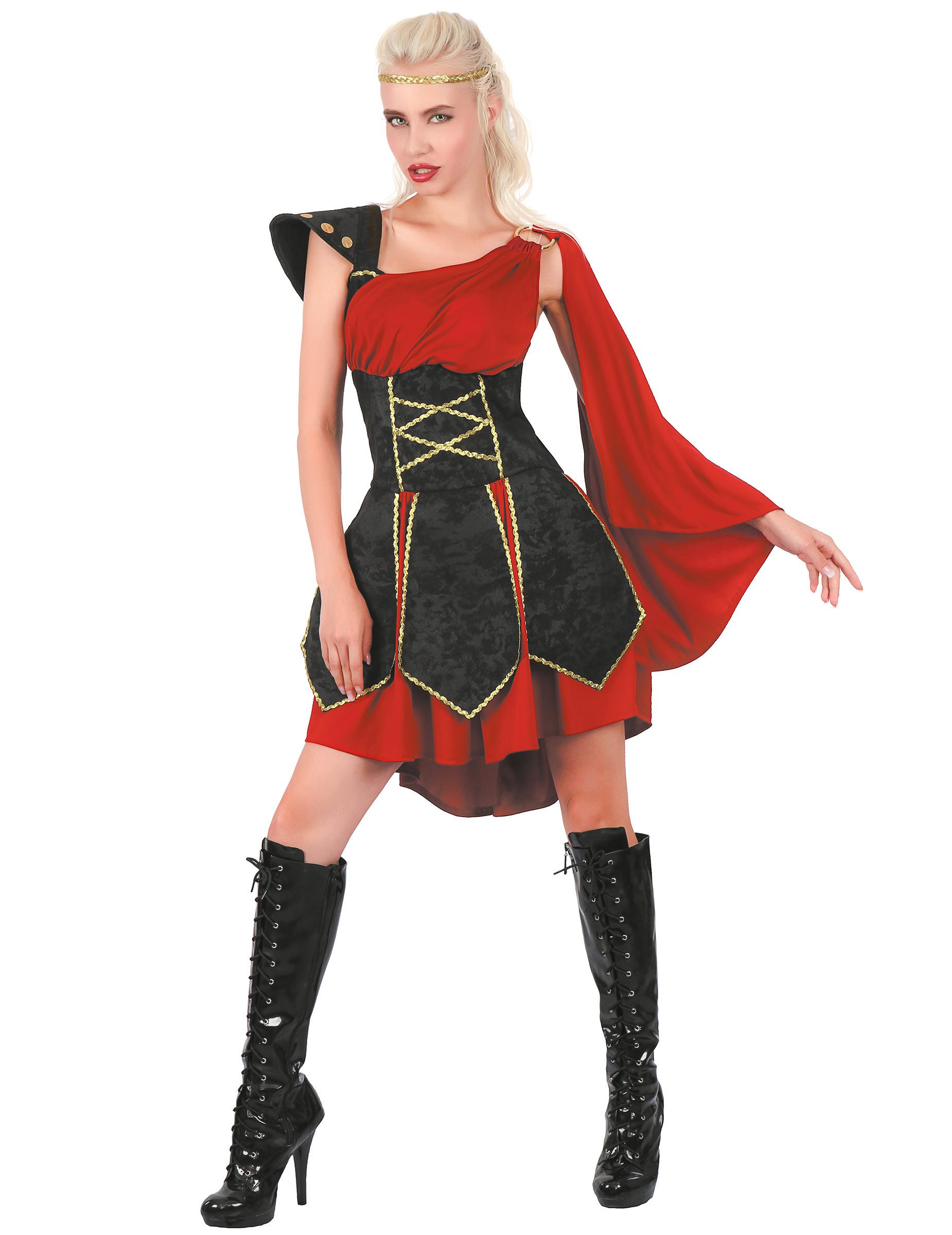 JADEO Kostüm Edles Gladiatorin-Kostüm Antike-Damenkostüm schwarz-rot