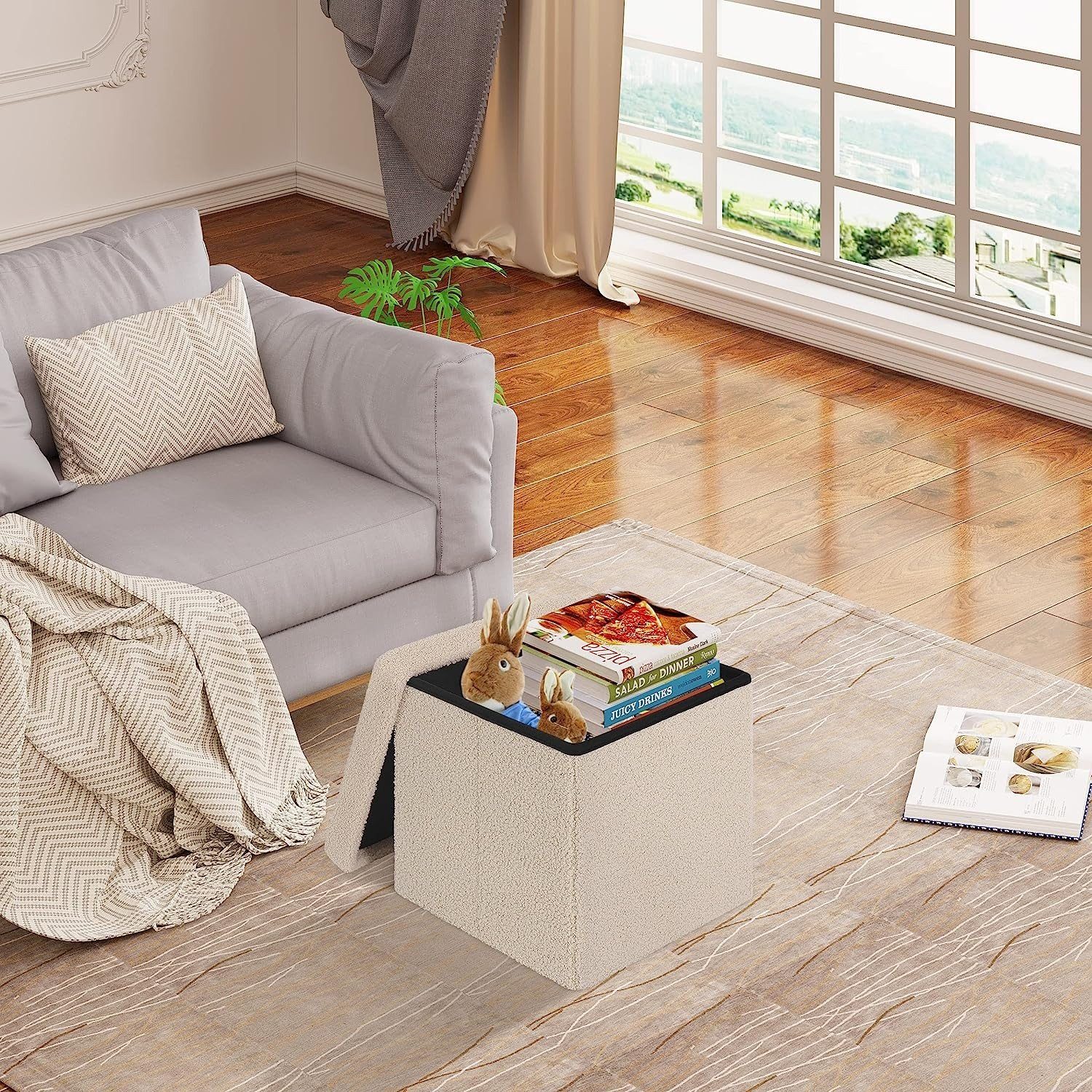 EUGAD Sitzhocker (1 St., Faltbarer Hocker), mit Stauraum aus Teddyfleece