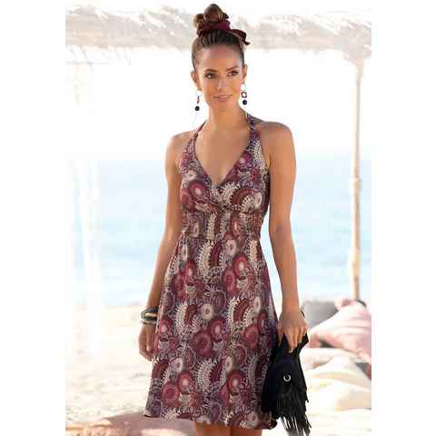 LASCANA Neckholderkleid mit Alloverprint und V-Ausschnitt, Sommerkleid, Strandkleid