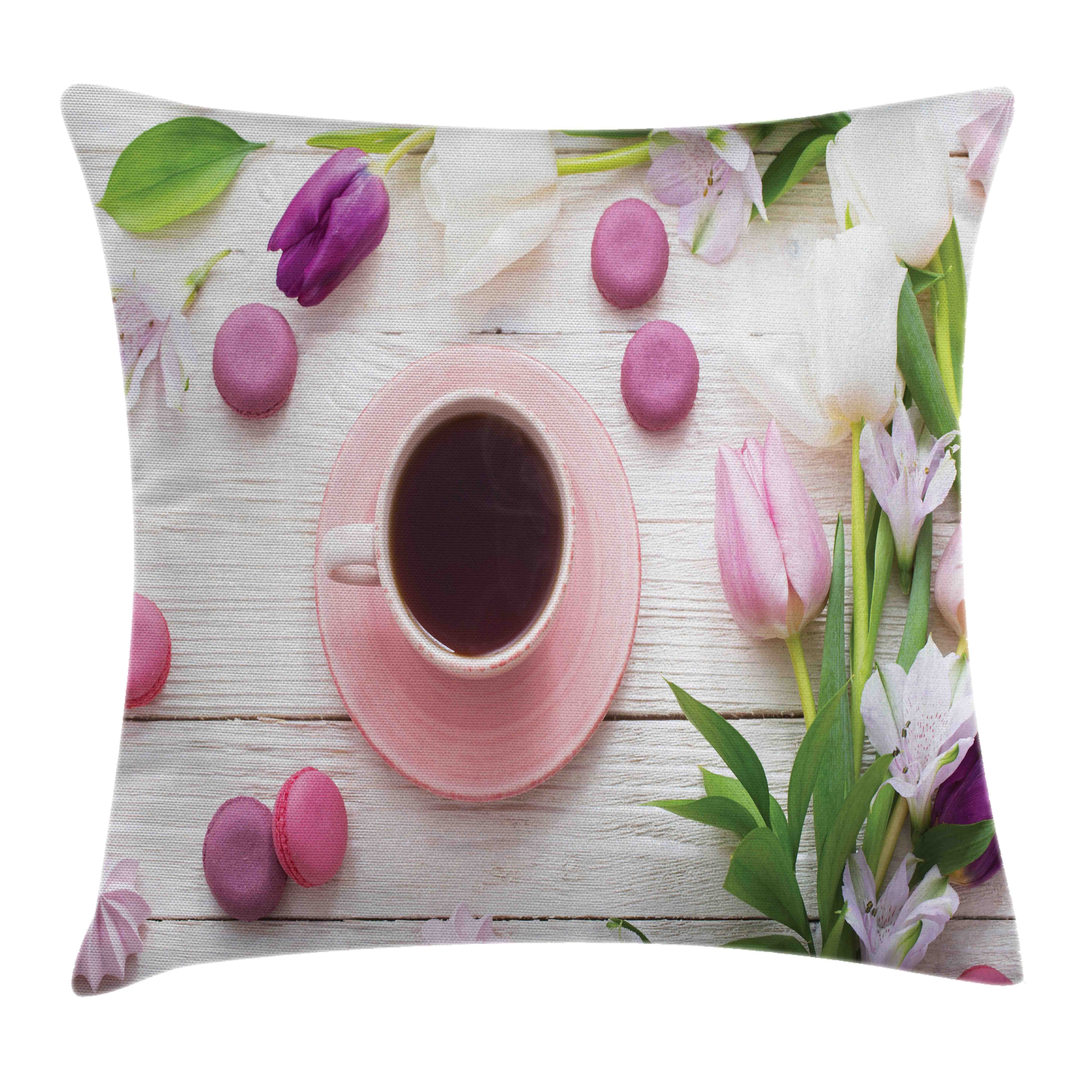 Tulpen mit Abakuhaus mit Farben Reißverschluss Kissenbezüge (1 Farbfesten Beidseitiger Stück), Kissenhülle Kaffee und Waschbar Druck, Makronen Cup Klaren
