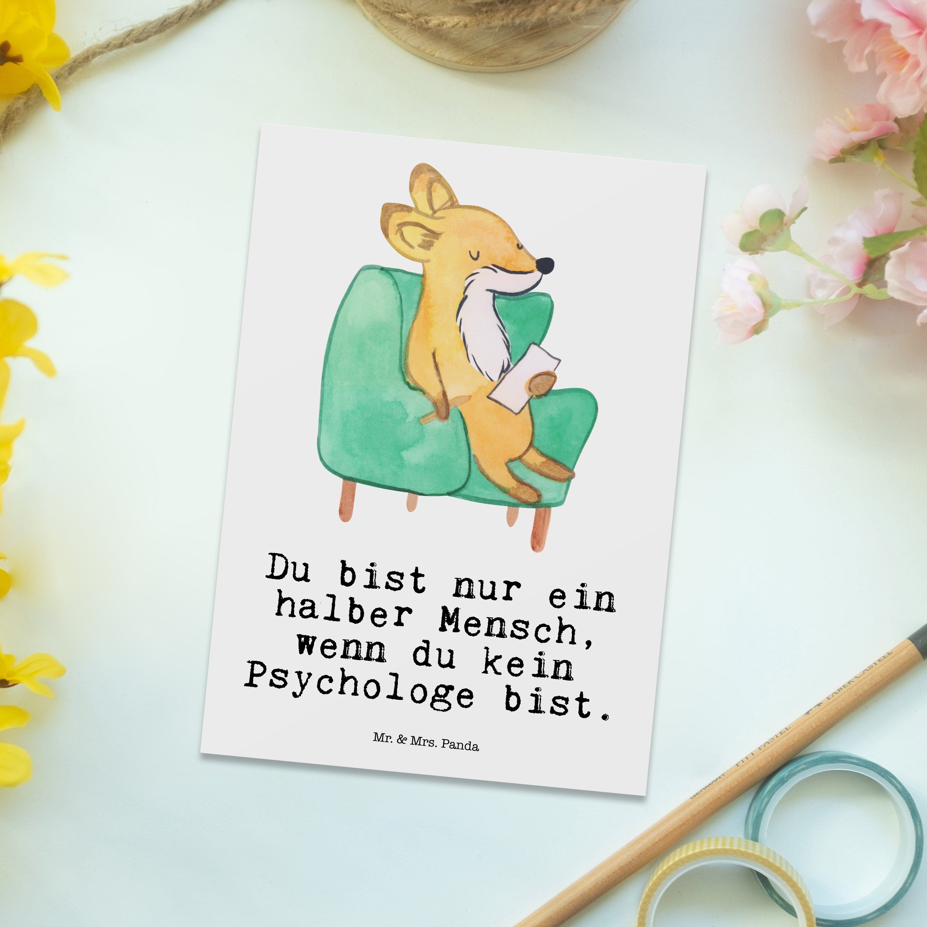 Panda Herz Psychologe Fi Mr. Geschenk, - Postkarte Dankeskarte, Geschenkkarte, Weiß - & mit Mrs.