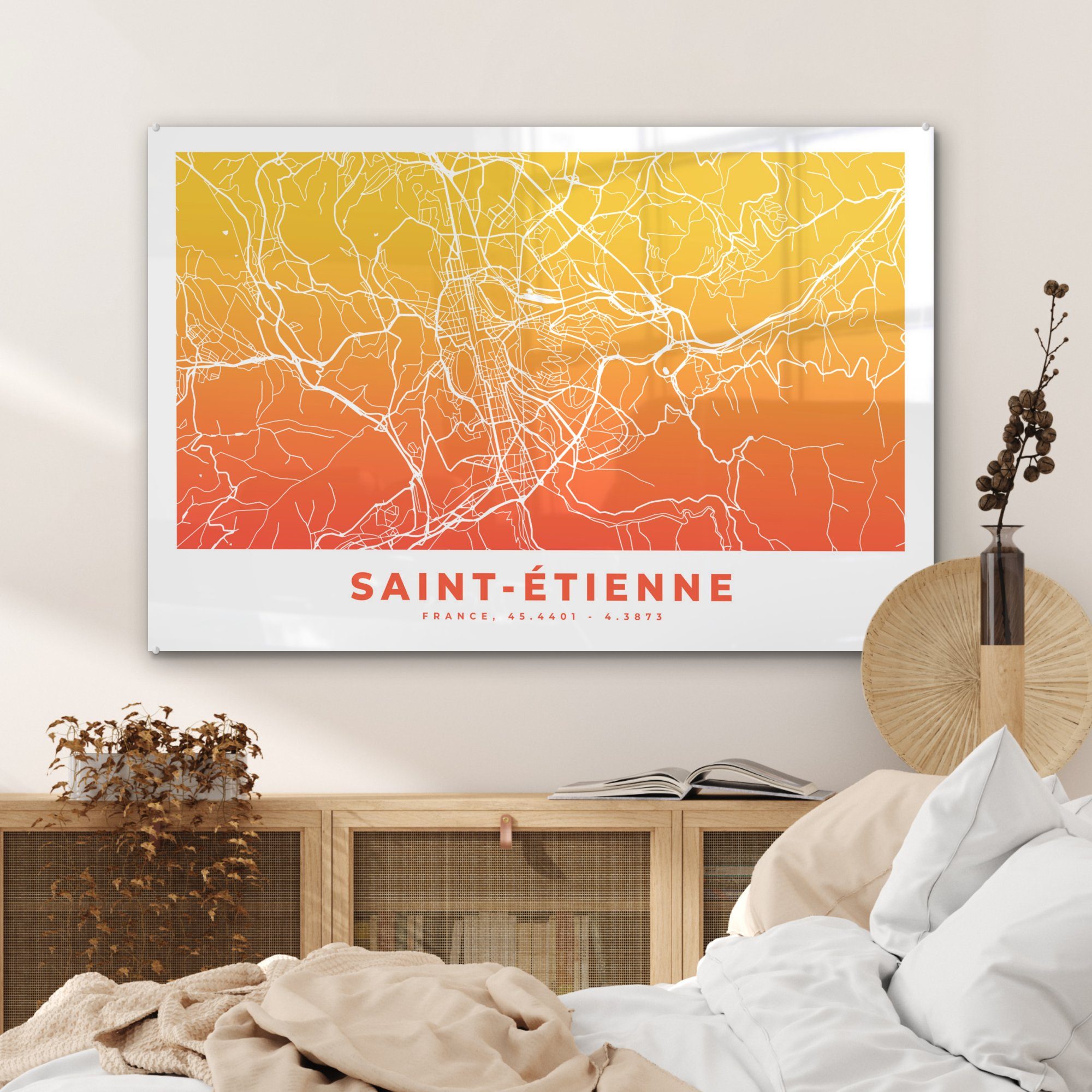 MuchoWow Acrylglasbild Saint Étienne St), & Schlafzimmer Wohnzimmer Stadtplan, (1 - Frankreich - Acrylglasbilder